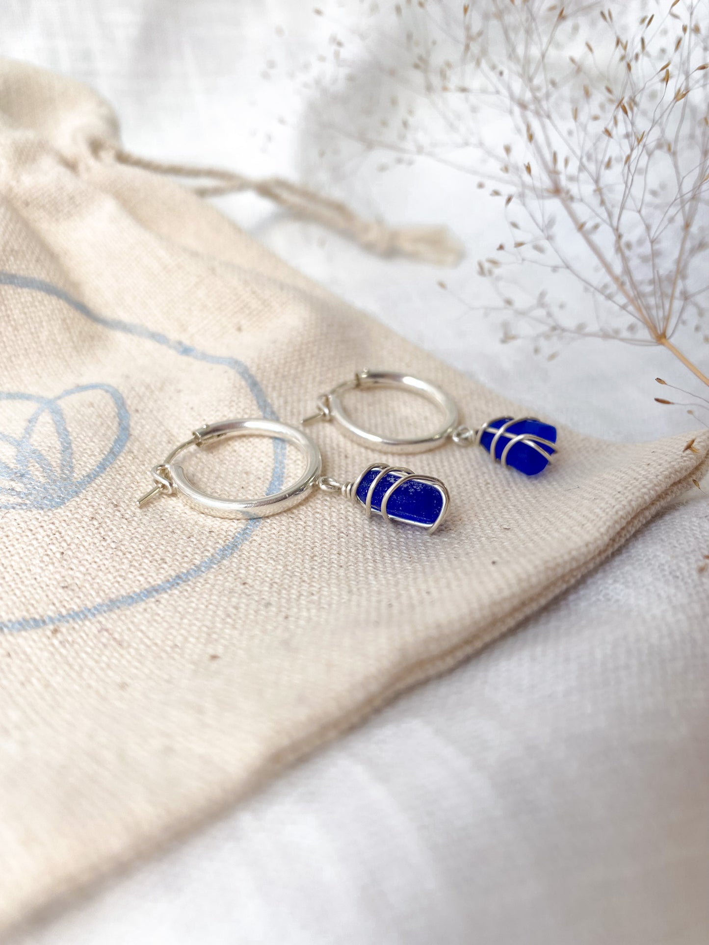 Leone Hoops in Sterling Silver & Cobalt Blue