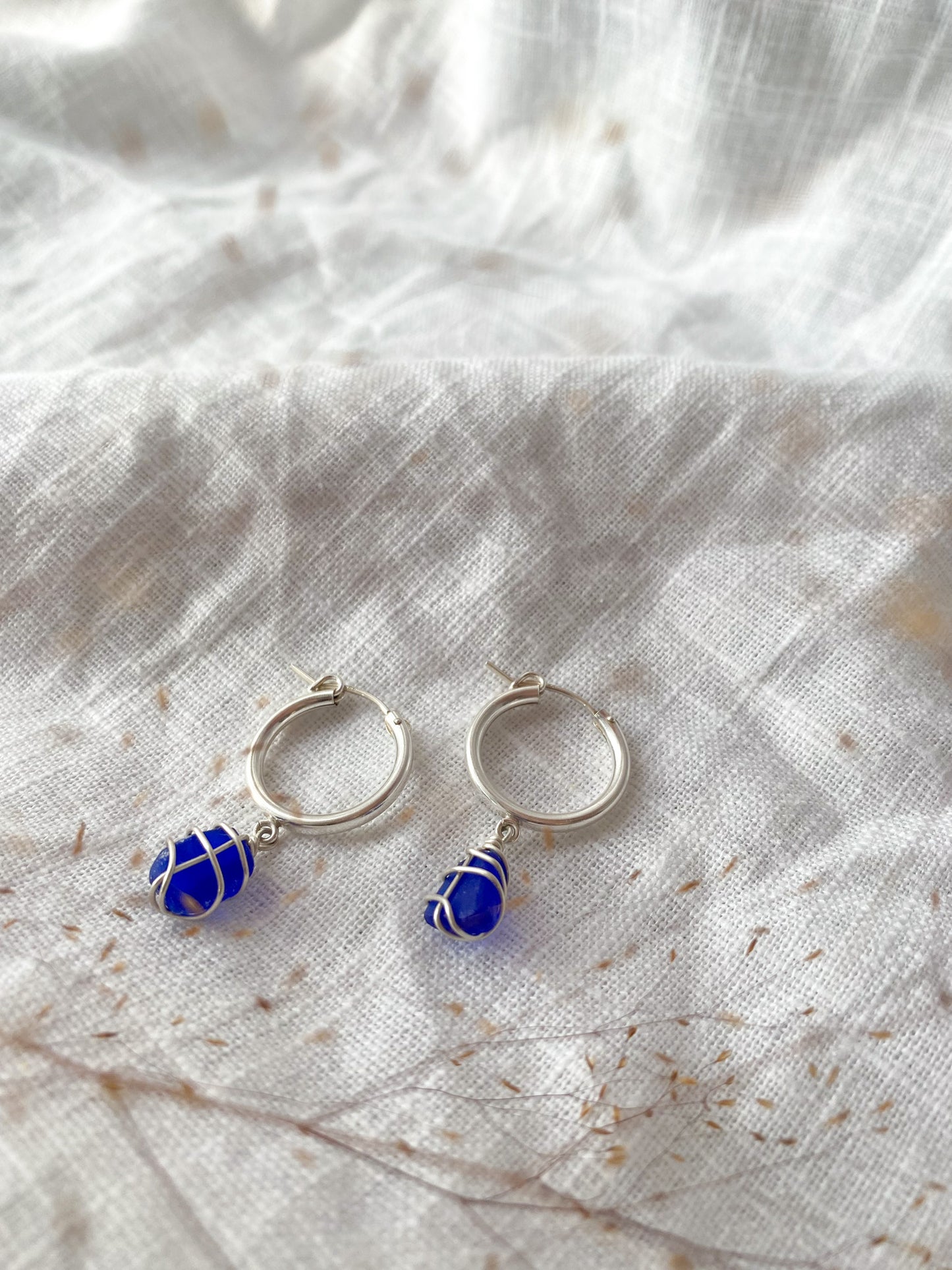 Leone Hoops in Sterling Silver & Cobalt Blue