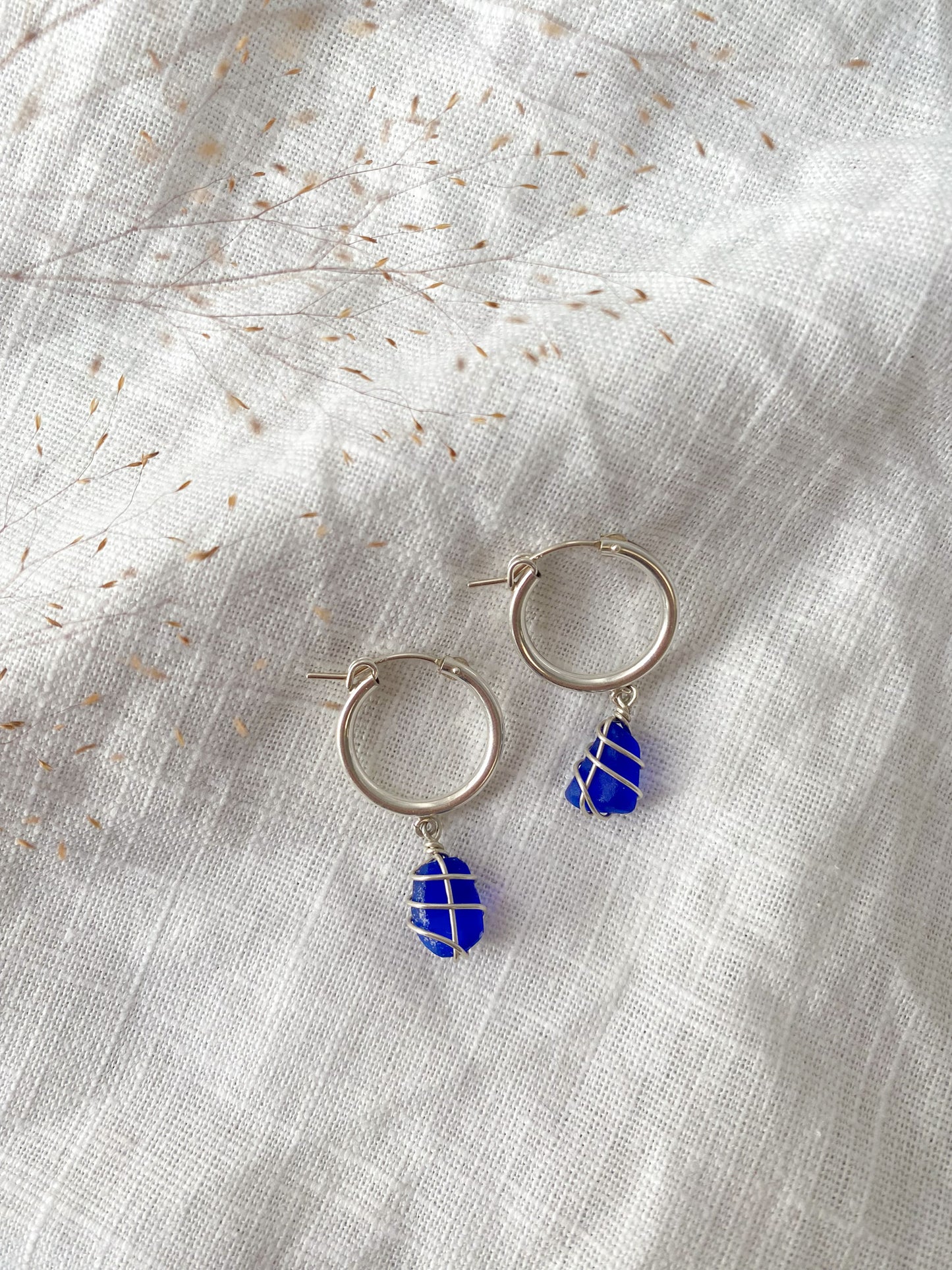 Leone Hoops in Sterling Silver & Cobalt Blue