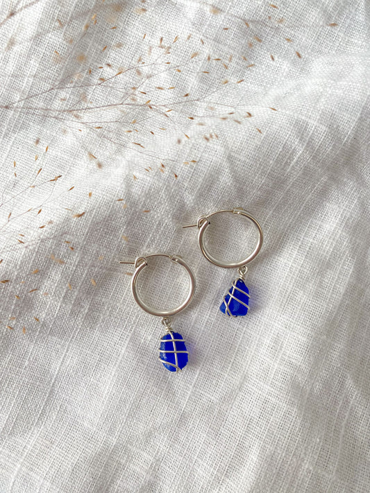 Leone Hoops in Sterling Silver & Cobalt Blue