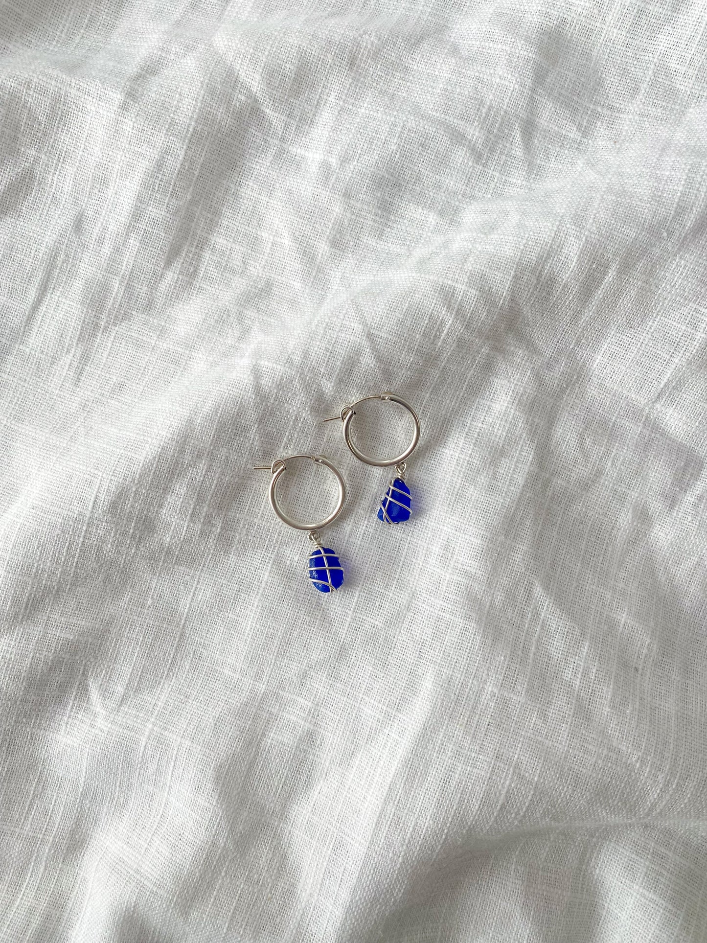 Leone Hoops in Sterling Silver & Cobalt Blue