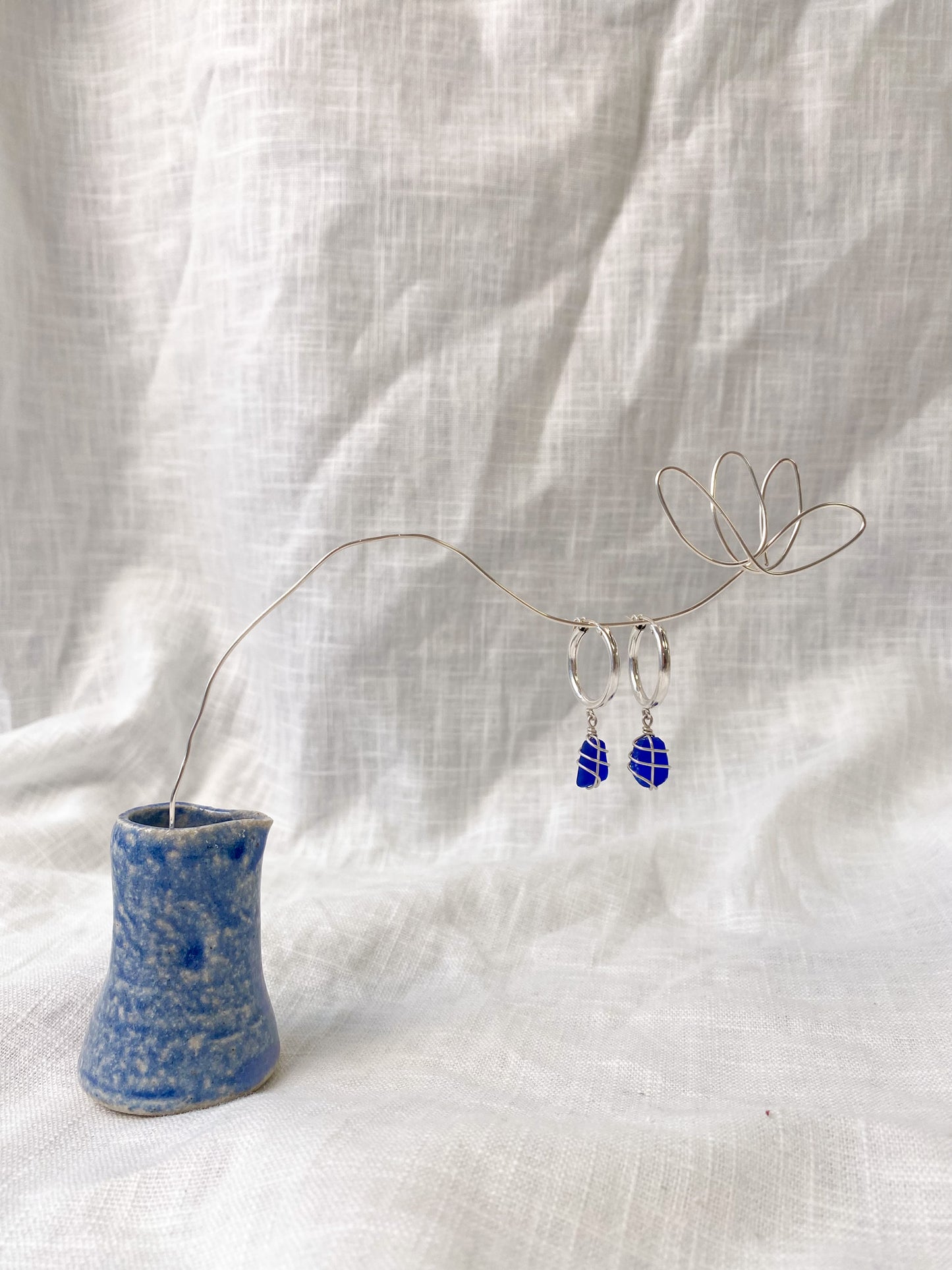 Leone Hoops in Sterling Silver & Cobalt Blue