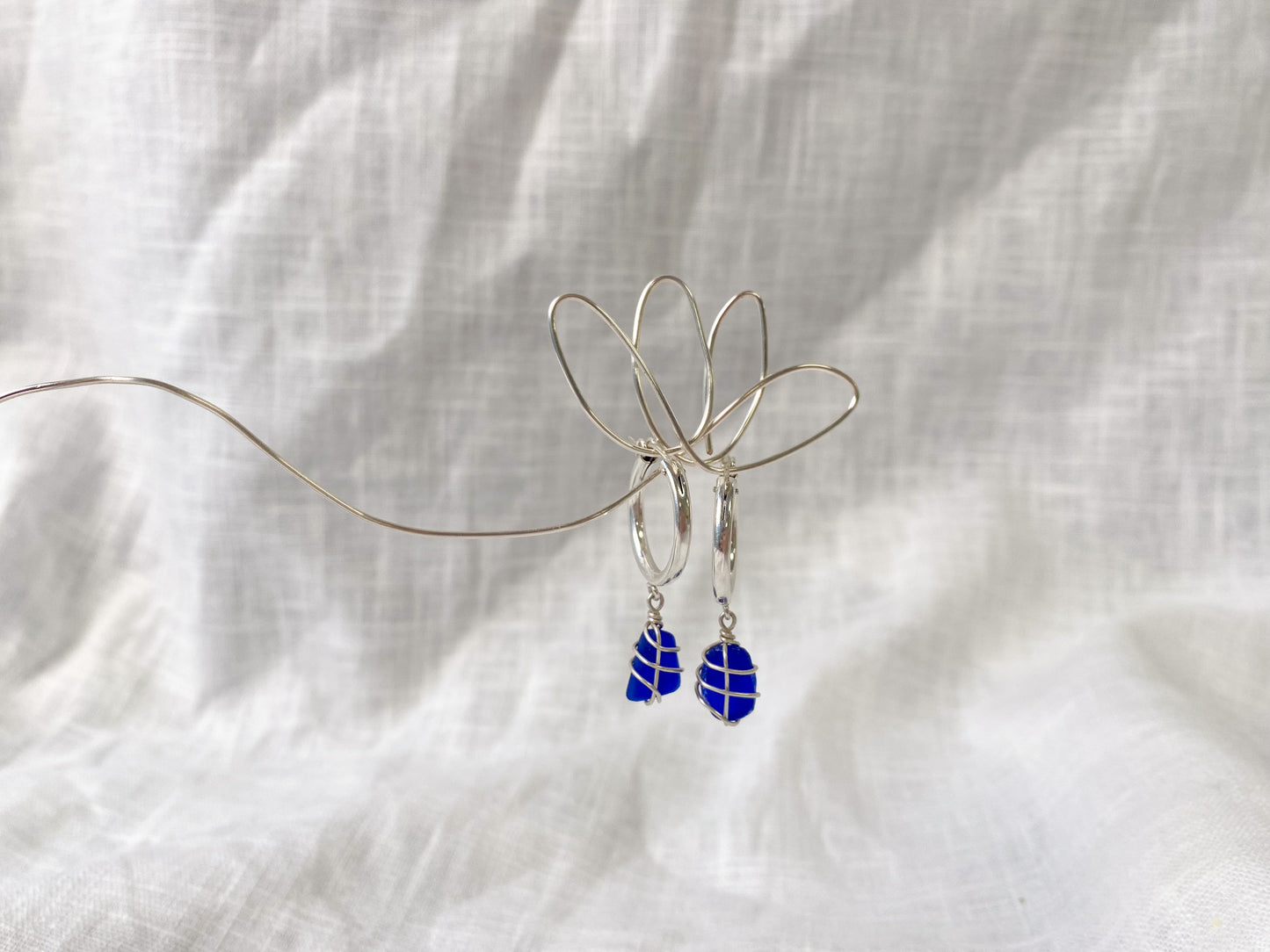 Leone Hoops in Sterling Silver & Cobalt Blue