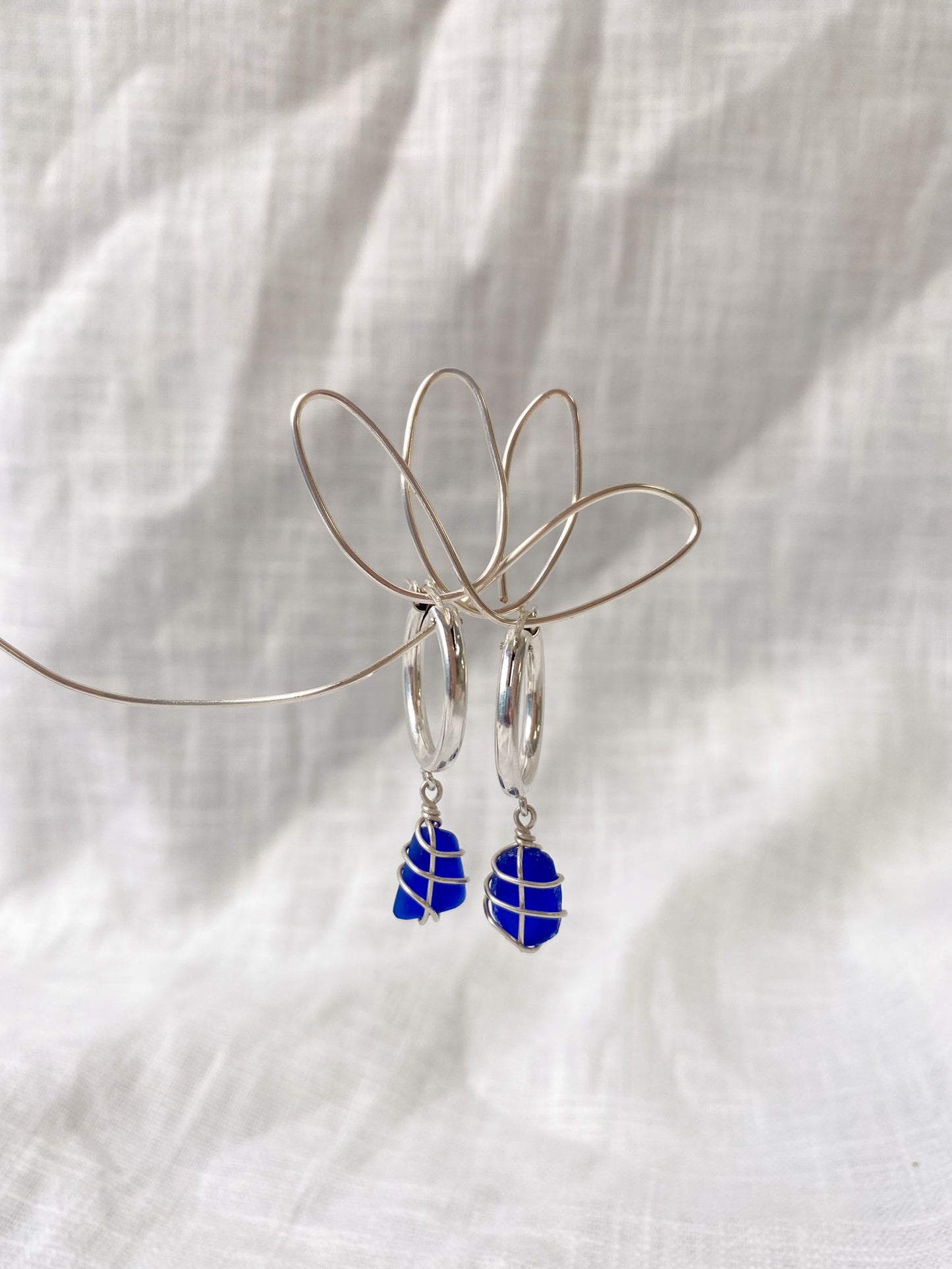 Leone Hoops in Sterling Silver & Cobalt Blue