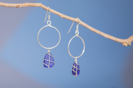 Lillie Hoops in Silver & Cobalt Blue