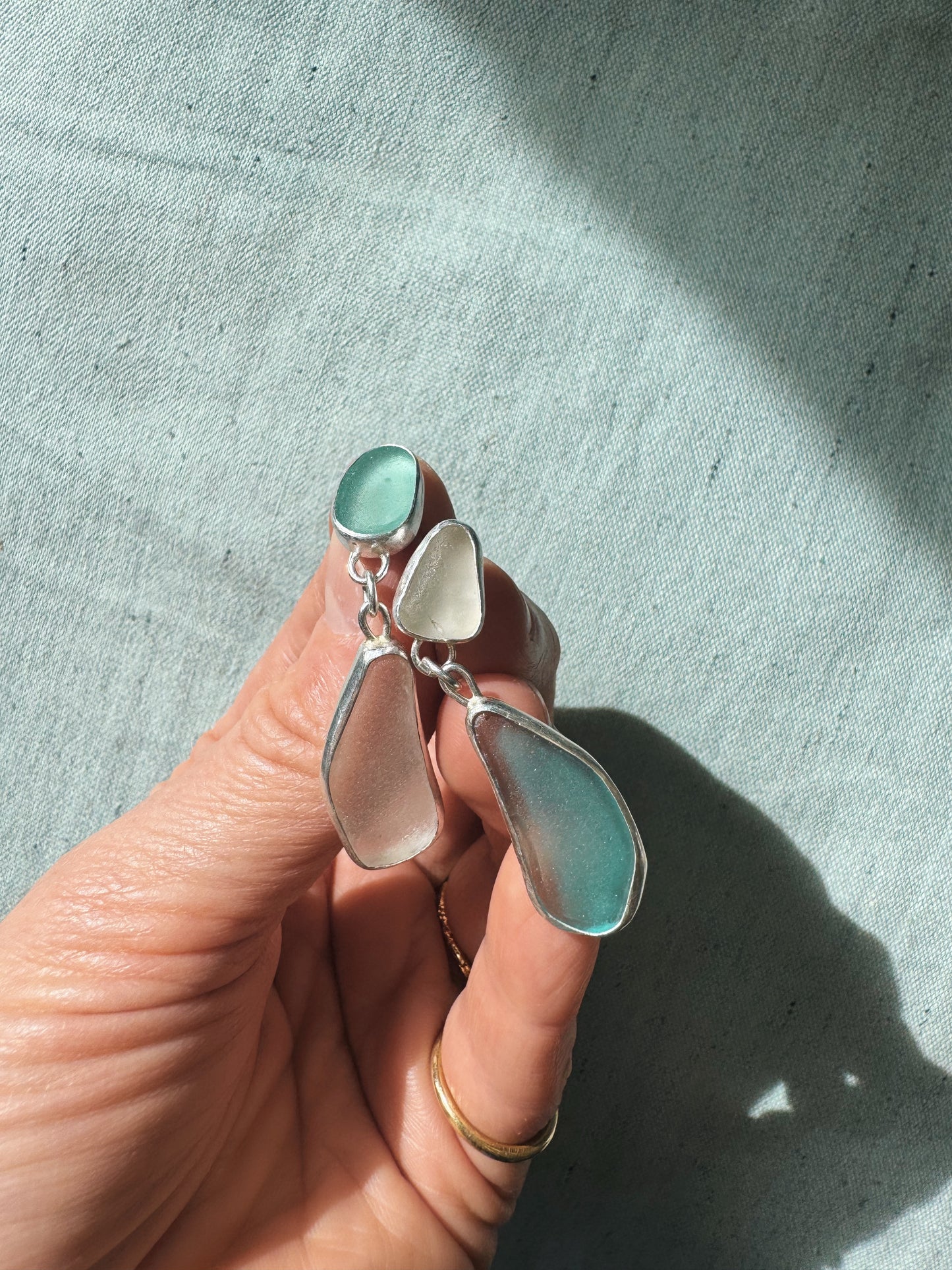 KINTYRE Mismatch silver signet earrings
