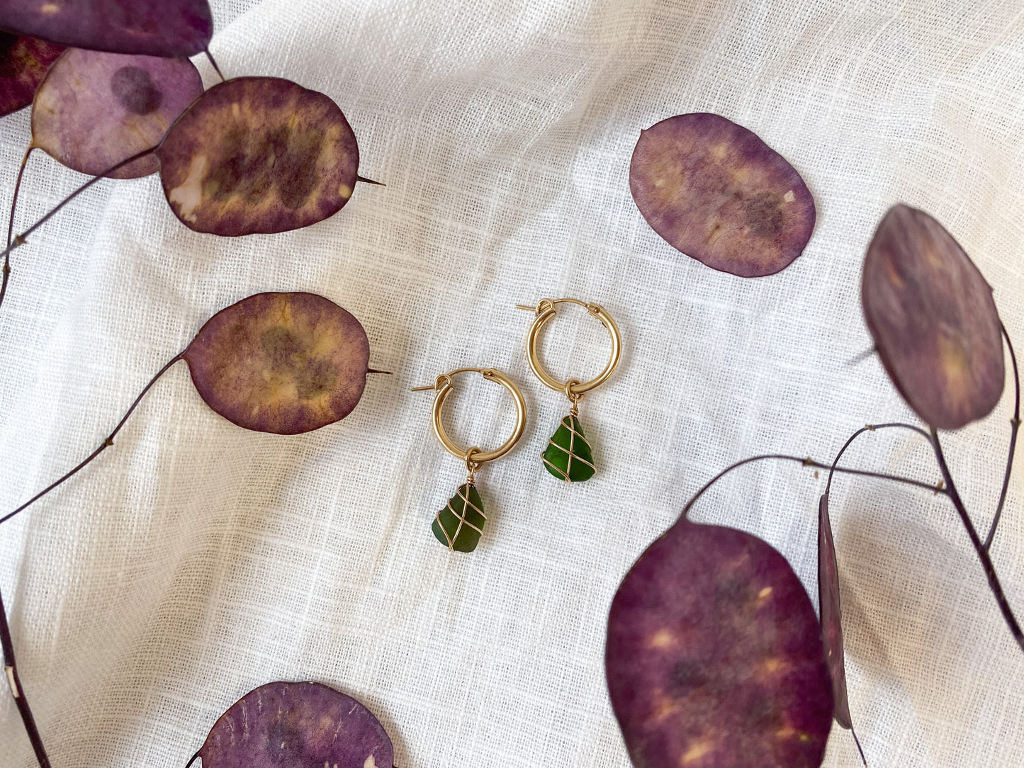 Leone Hoops in Gold Filled & Dark Green