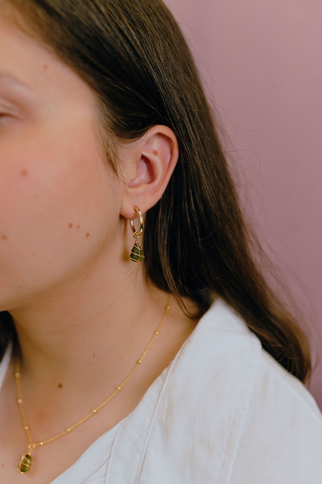 Leone Hoops in Gold Filled & Dark Green