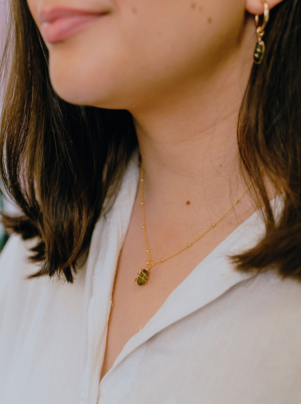 Eleanor Necklace in Gold & Dark Green