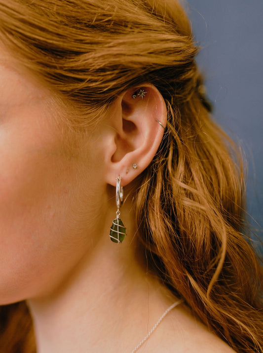 Leone Hoops in Sterling Silver & Dark Green