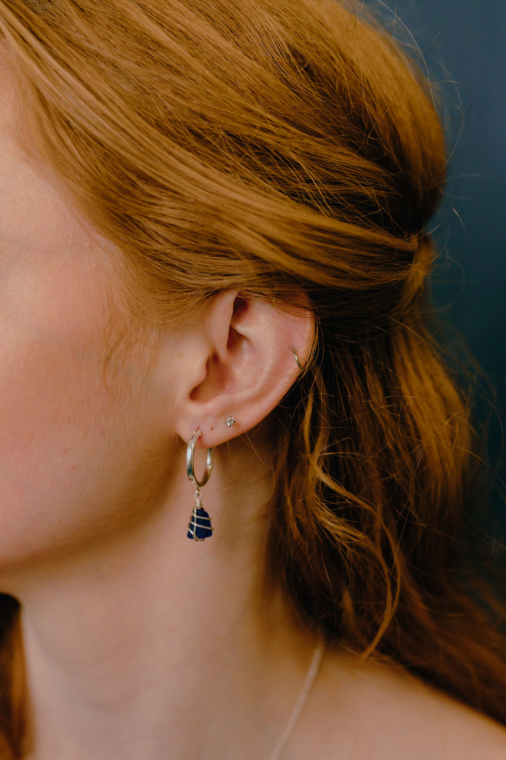 Leone Hoops in Sterling Silver & Cobalt Blue