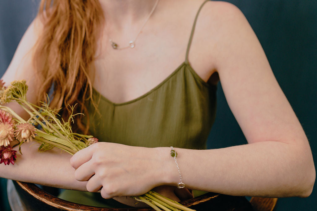 Eilidh Bracelet in Silver & Dark Green