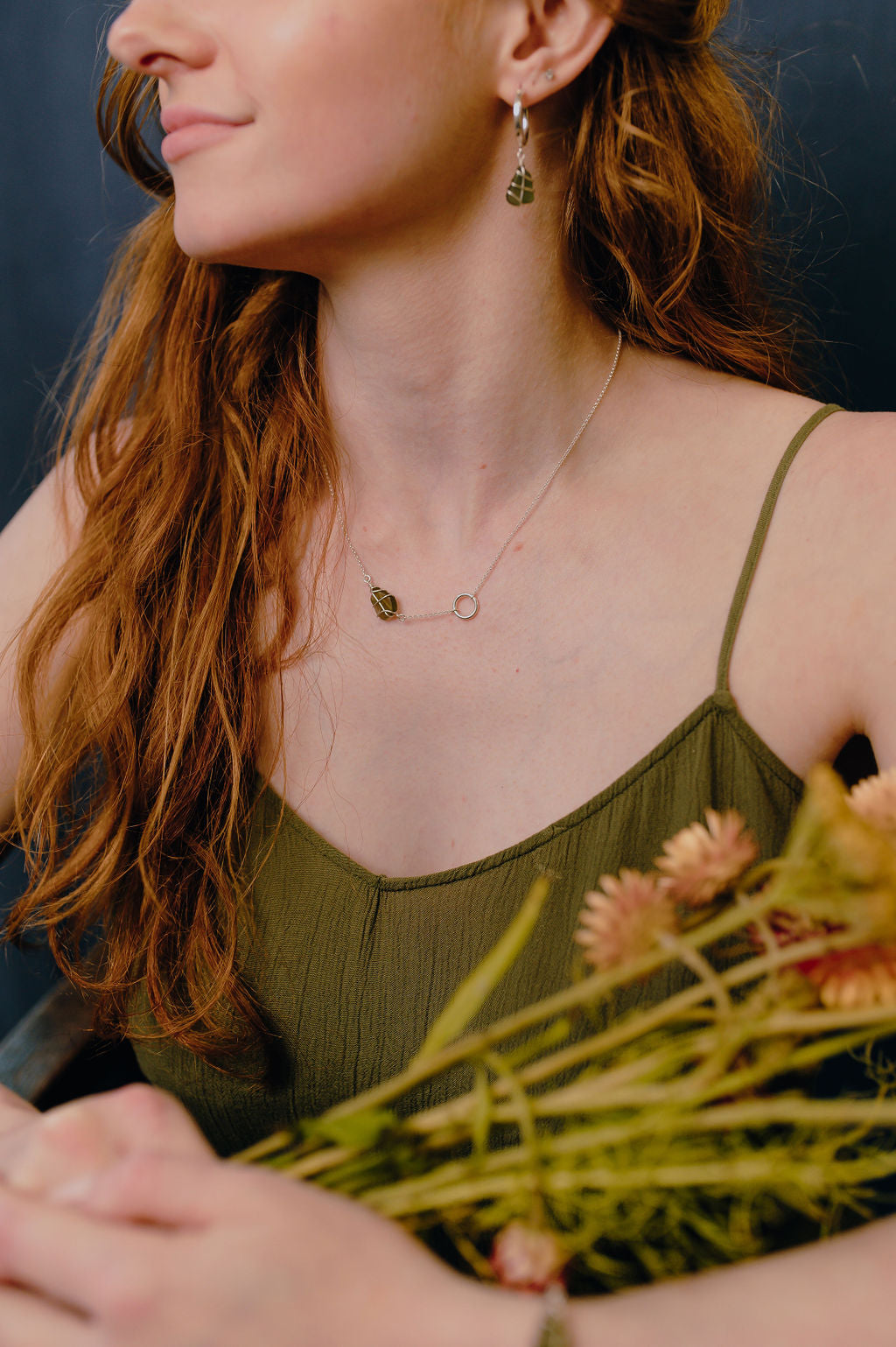 Leone Hoops in Sterling Silver & Dark Green