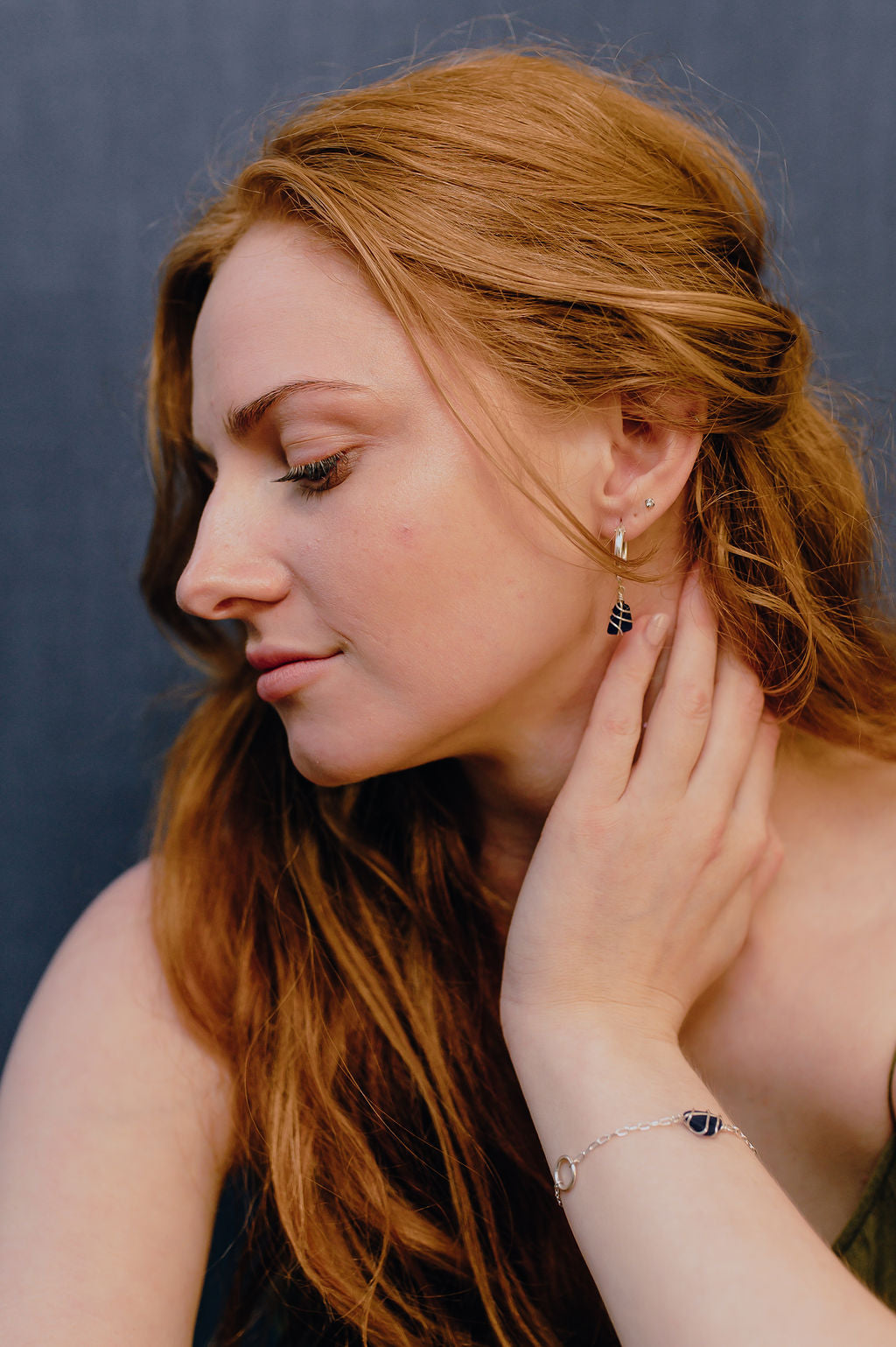 Leone Hoops in Sterling Silver & Cobalt Blue