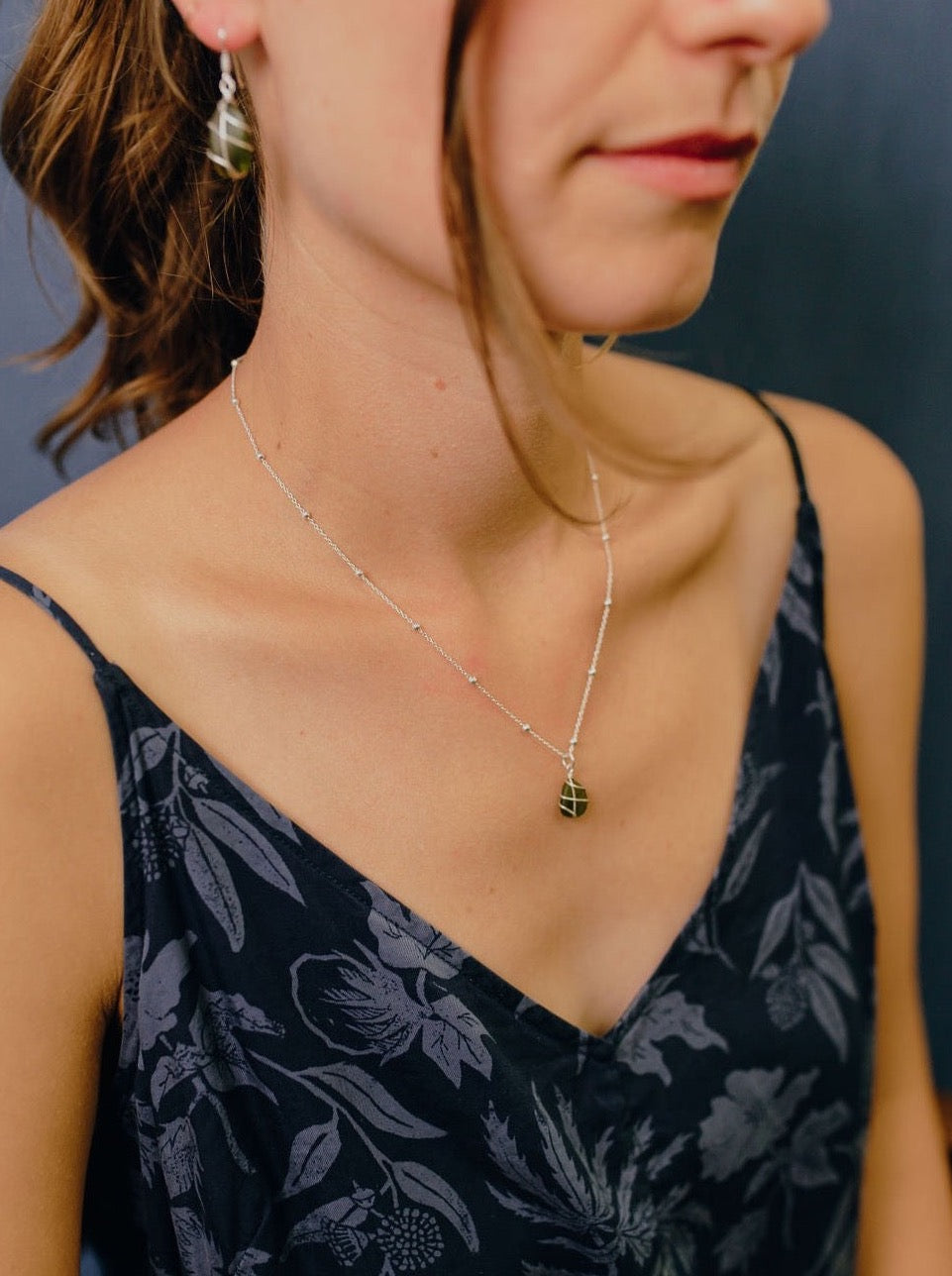 Eleanor Necklace in Silver & Dark Green