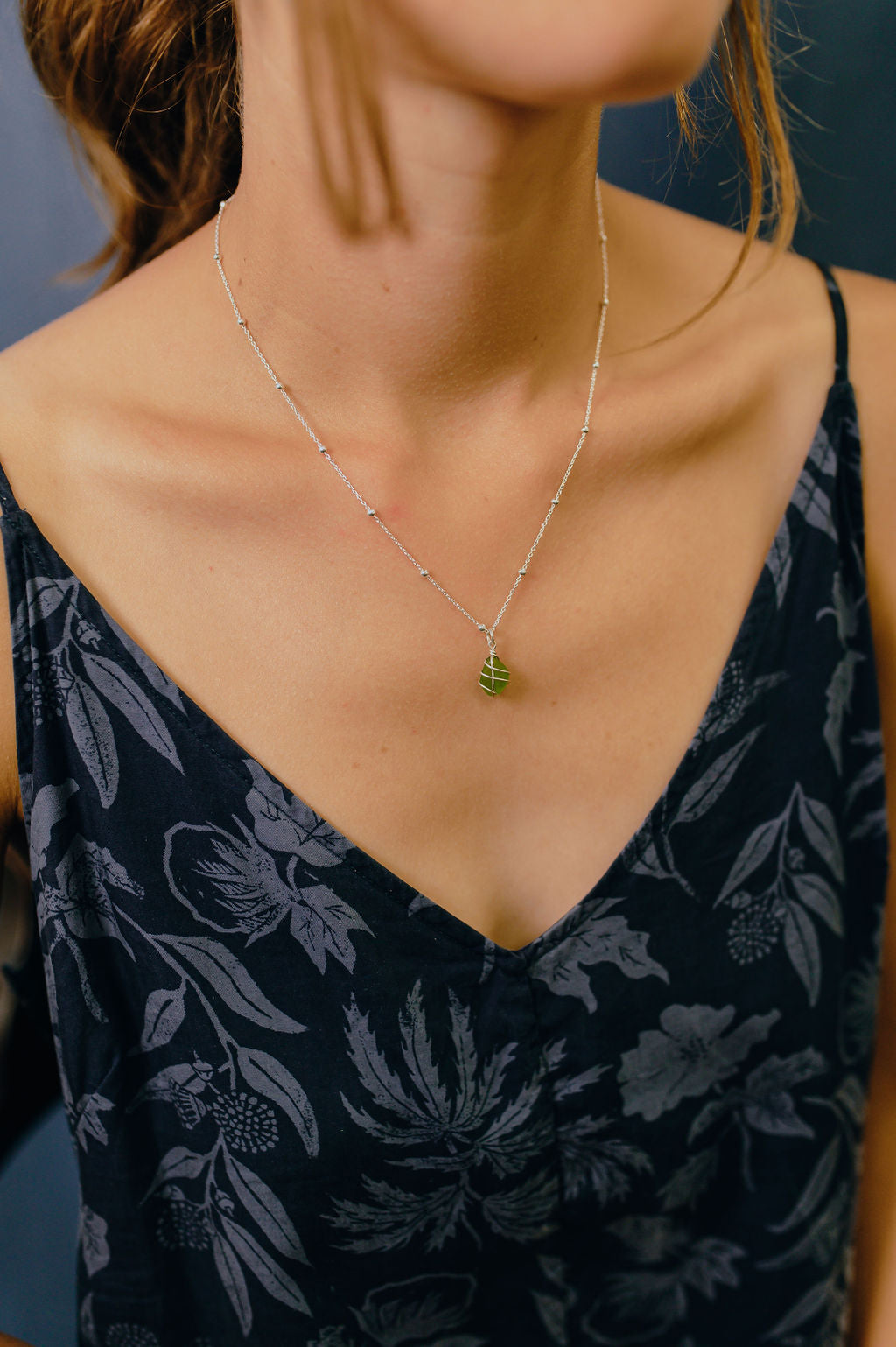 Eleanor Necklace in Silver & Bright Green