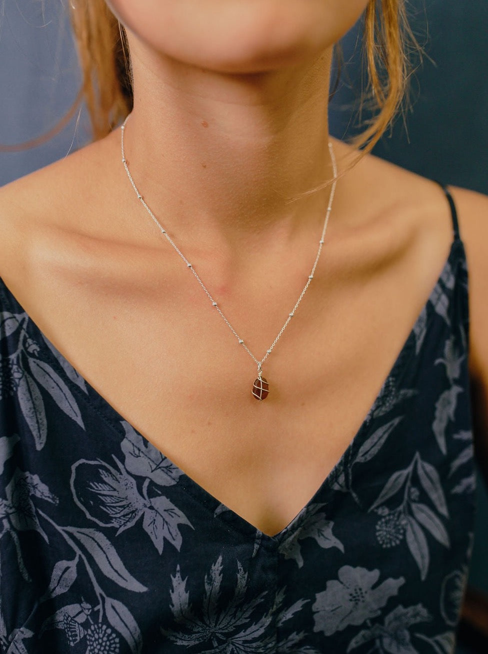 Eleanor Necklace in Silver & Amber