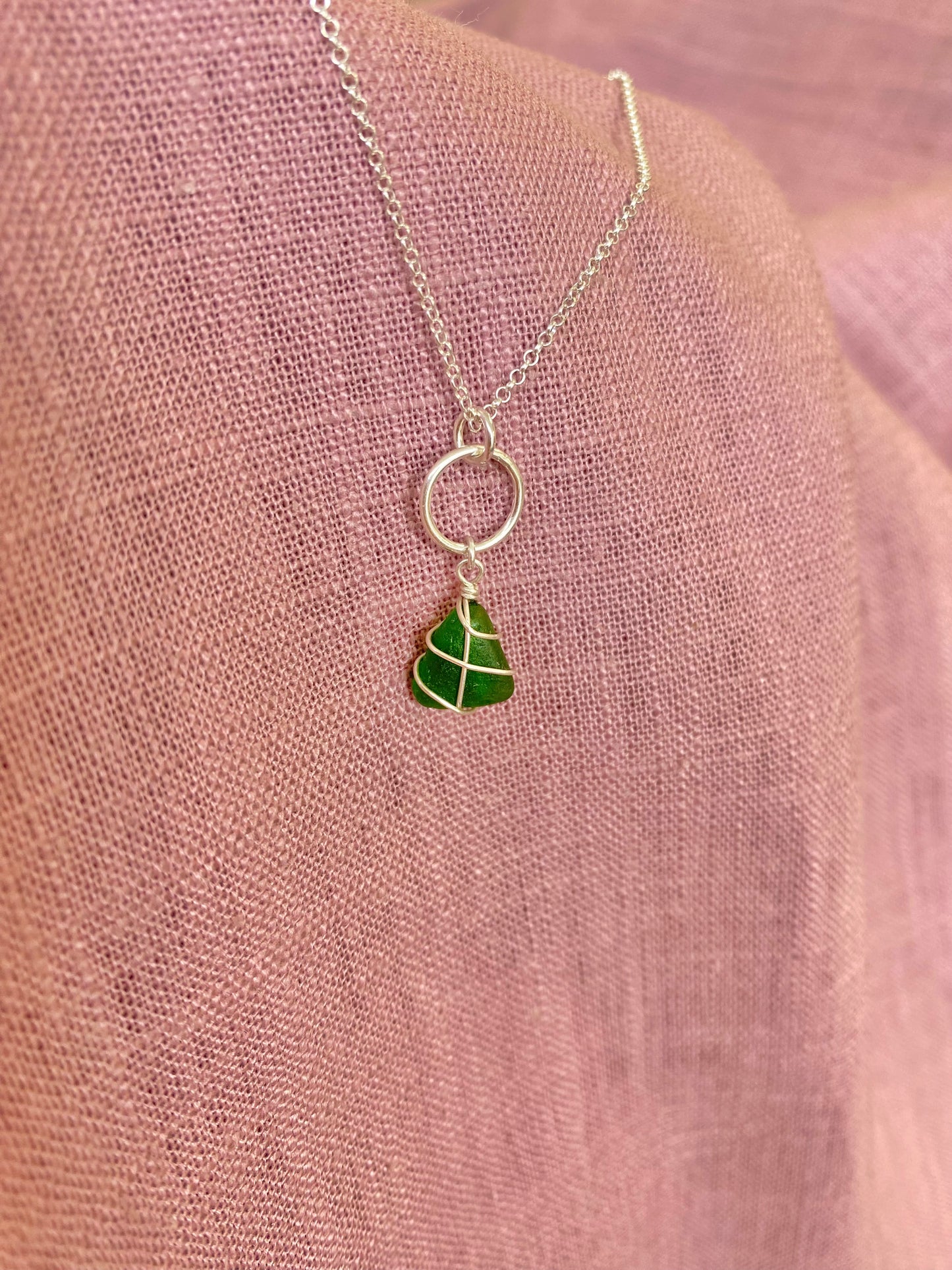 Thea Necklace in Silver & Bright Green