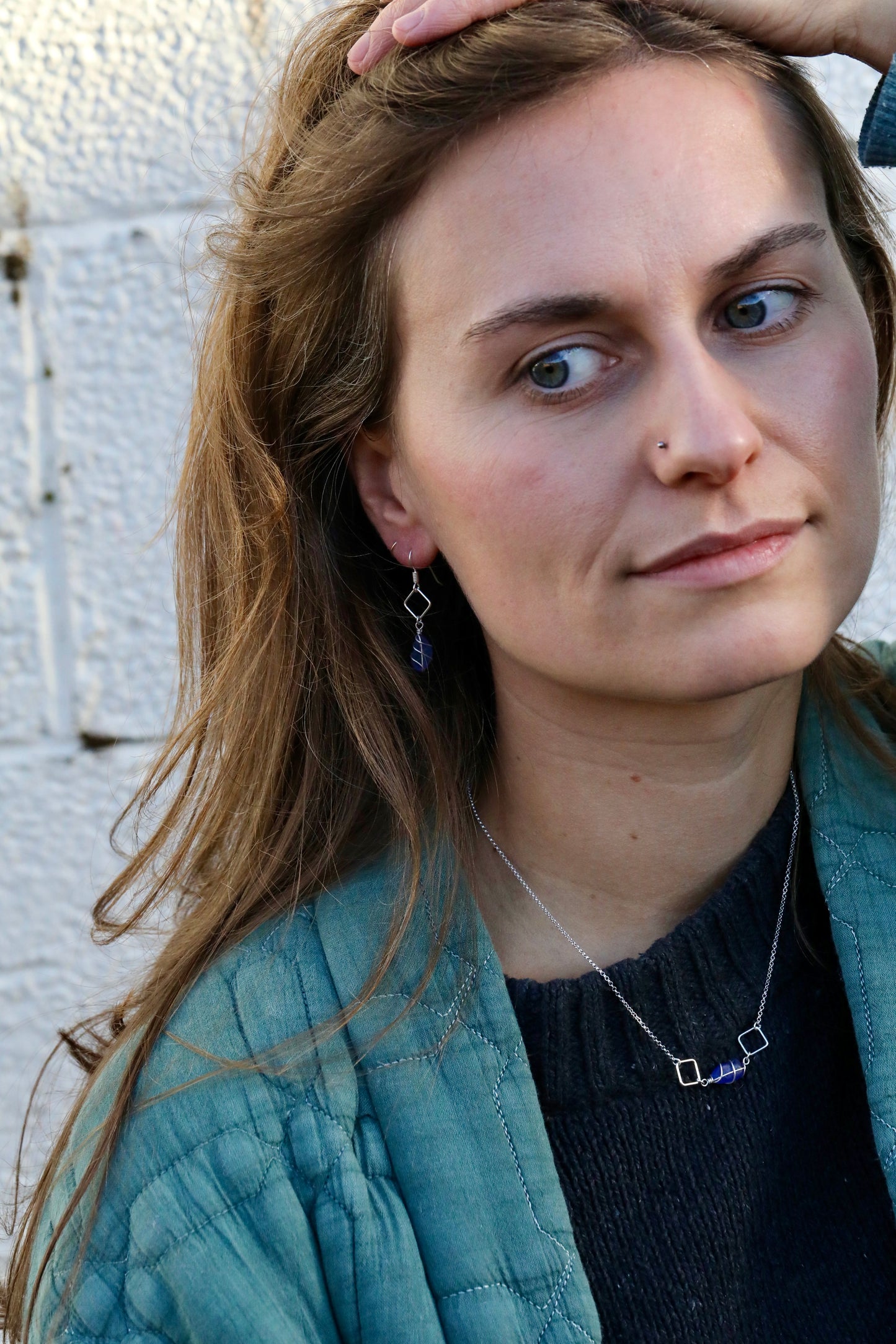 Xanthe Necklace in Sterling Silver & Cornflower Blue