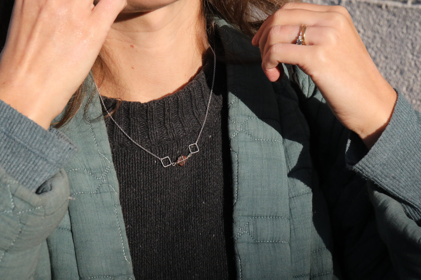Xanthe Necklace in Sterling Silver & Amber