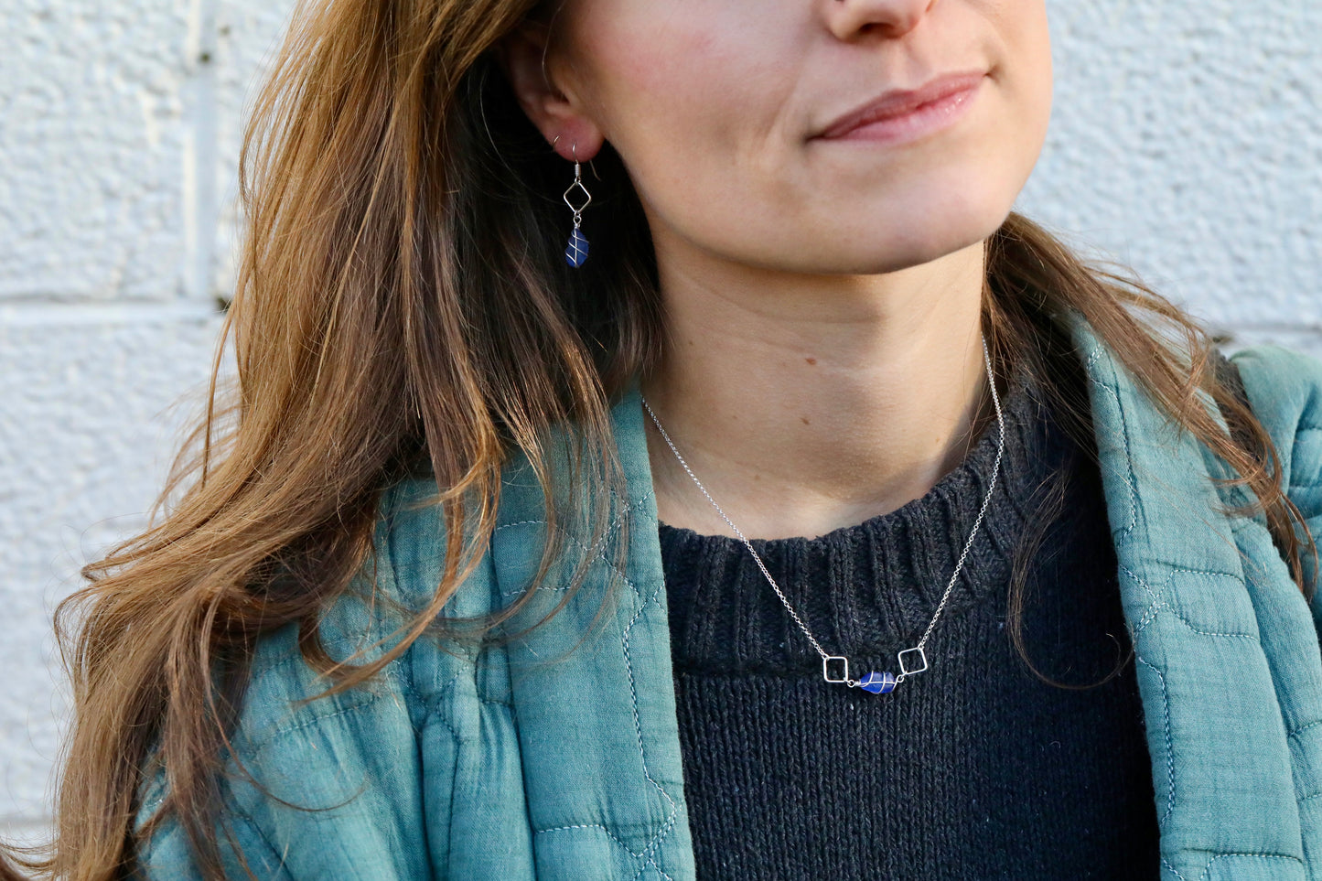 Xanthe Necklace in Sterling Silver & Cornflower Blue