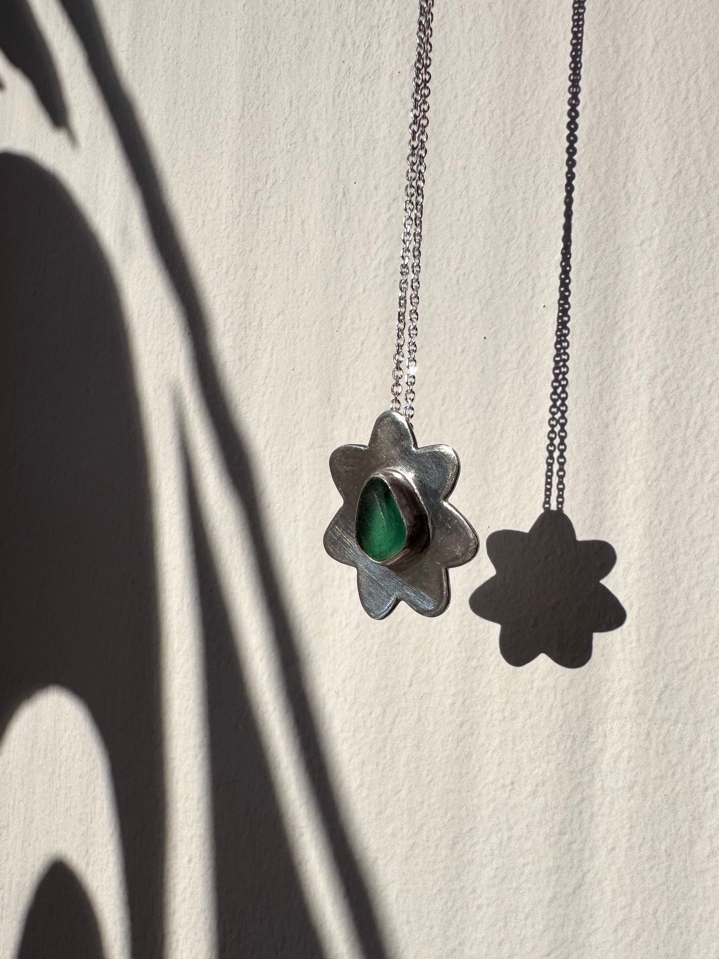 The Flower Signet Necklace - Skye in teal green