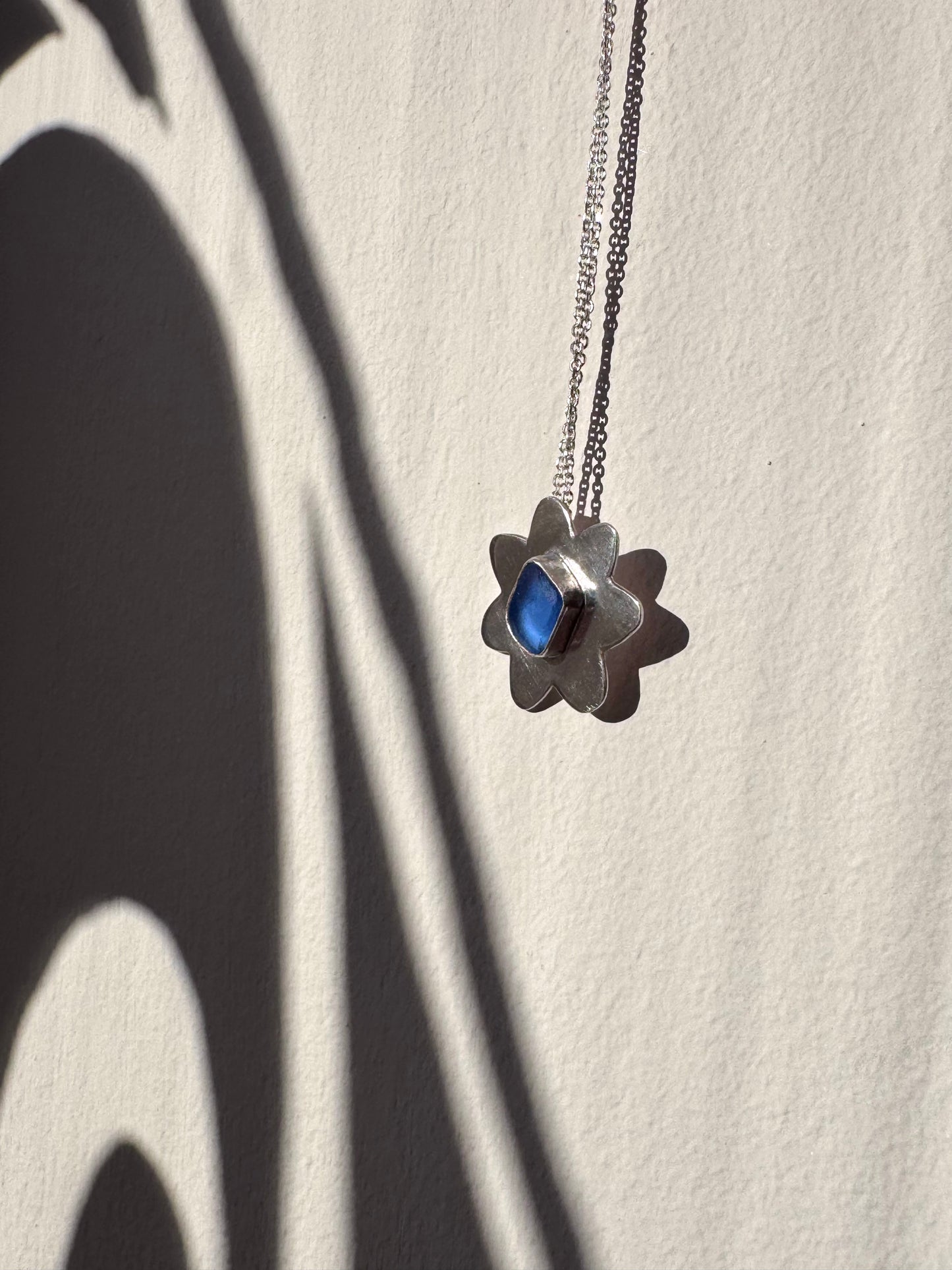The Flower Signet Necklace - Skye in cornflower blue