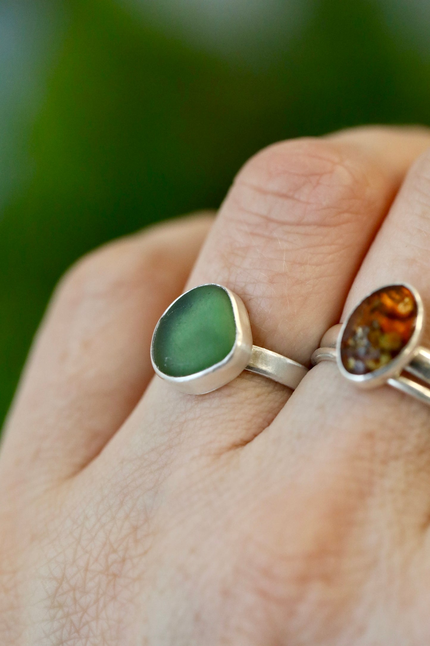IONA Dark green & silver ring - Size M 1/2