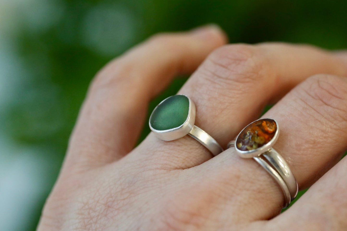 IONA Dark green & silver ring - Size M 1/2