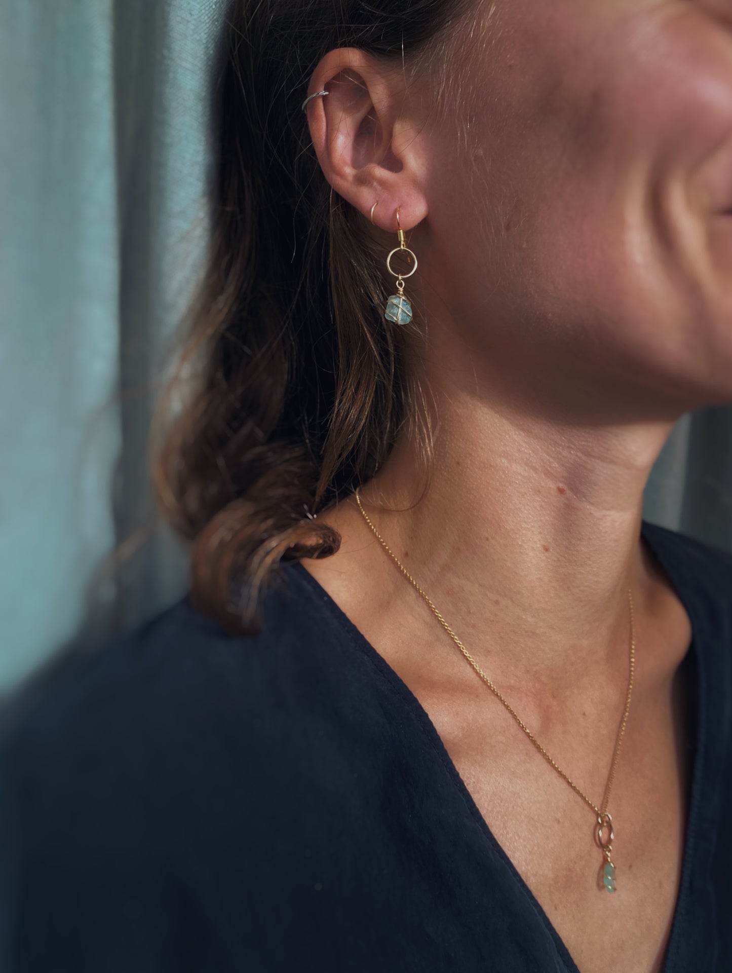 Thea Earrings in Gold & Light Blue