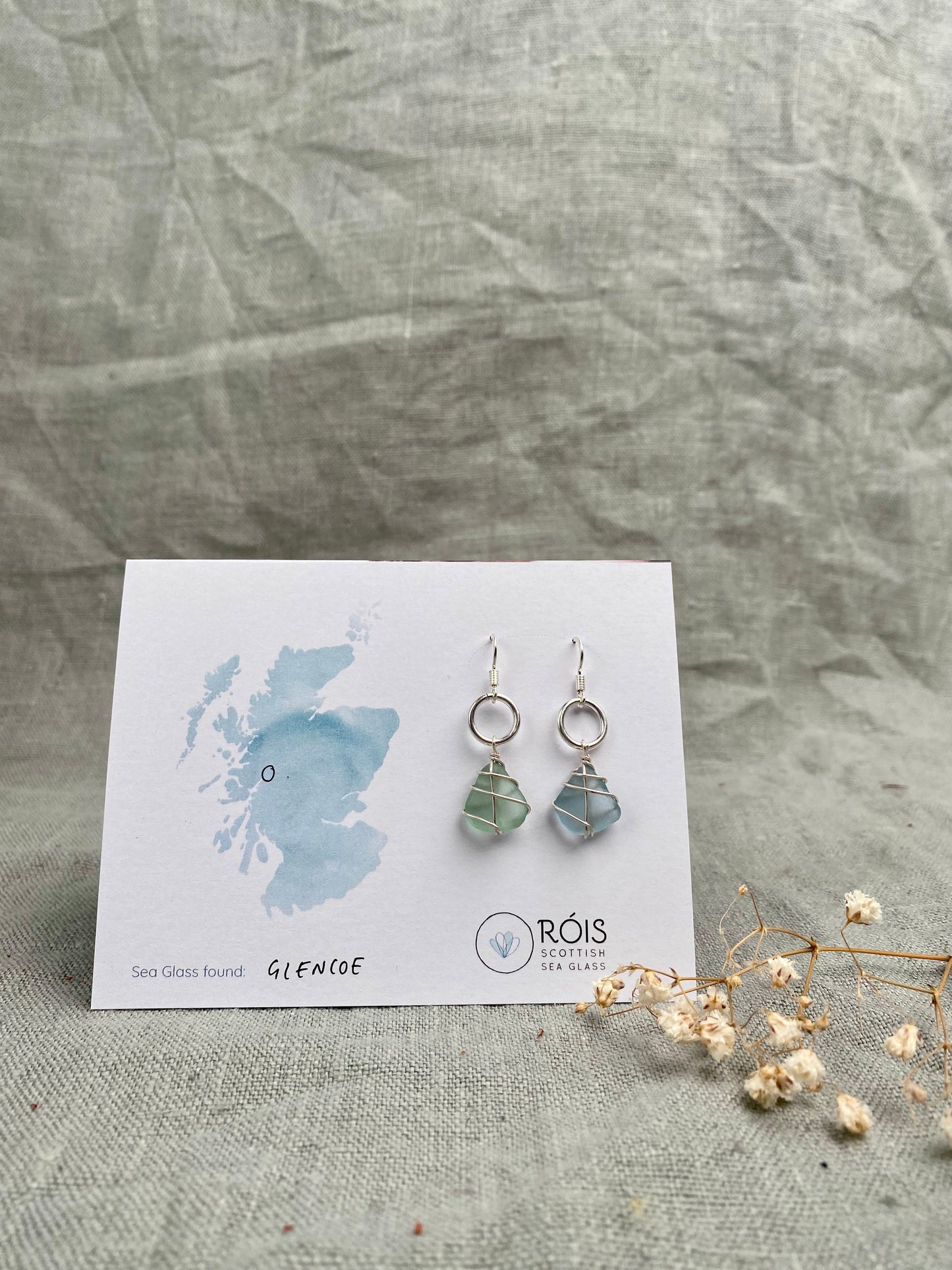 GLENCOE ~ Mismatch green & blue sterling silver drop hoops