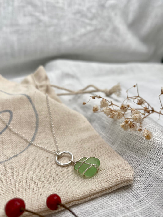 ISLE OF LEWIS ~ Lime green & sterling silver drop necklace