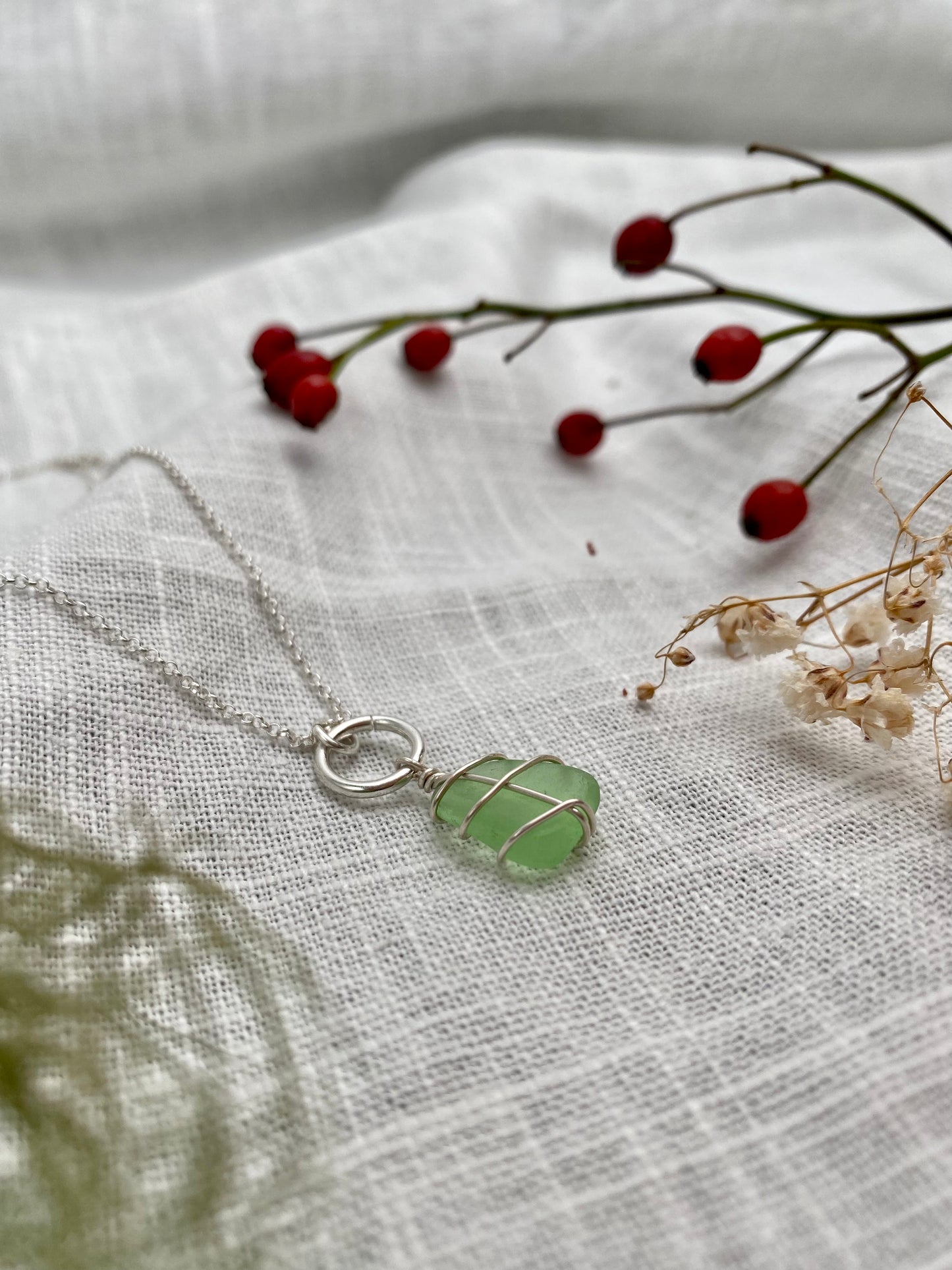 ISLE OF LEWIS ~ Lime green & sterling silver drop necklace