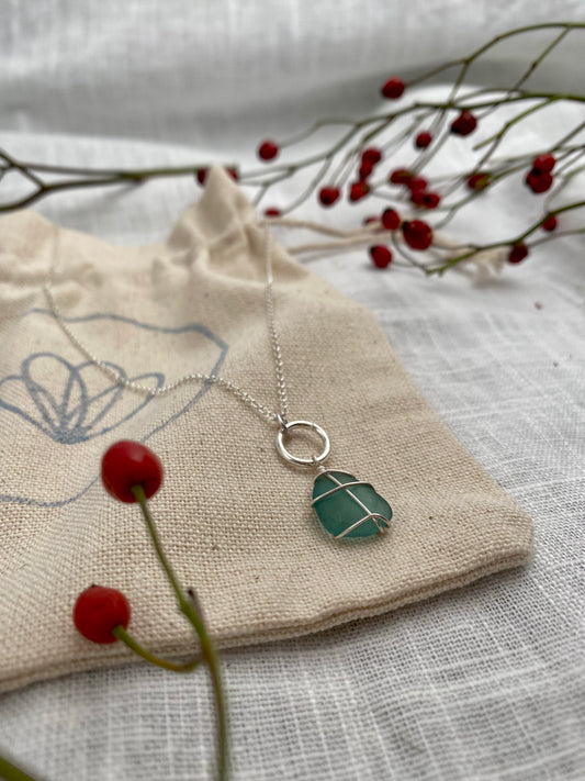 PITTENWEEM ~ Teal & sterling silver drop necklace