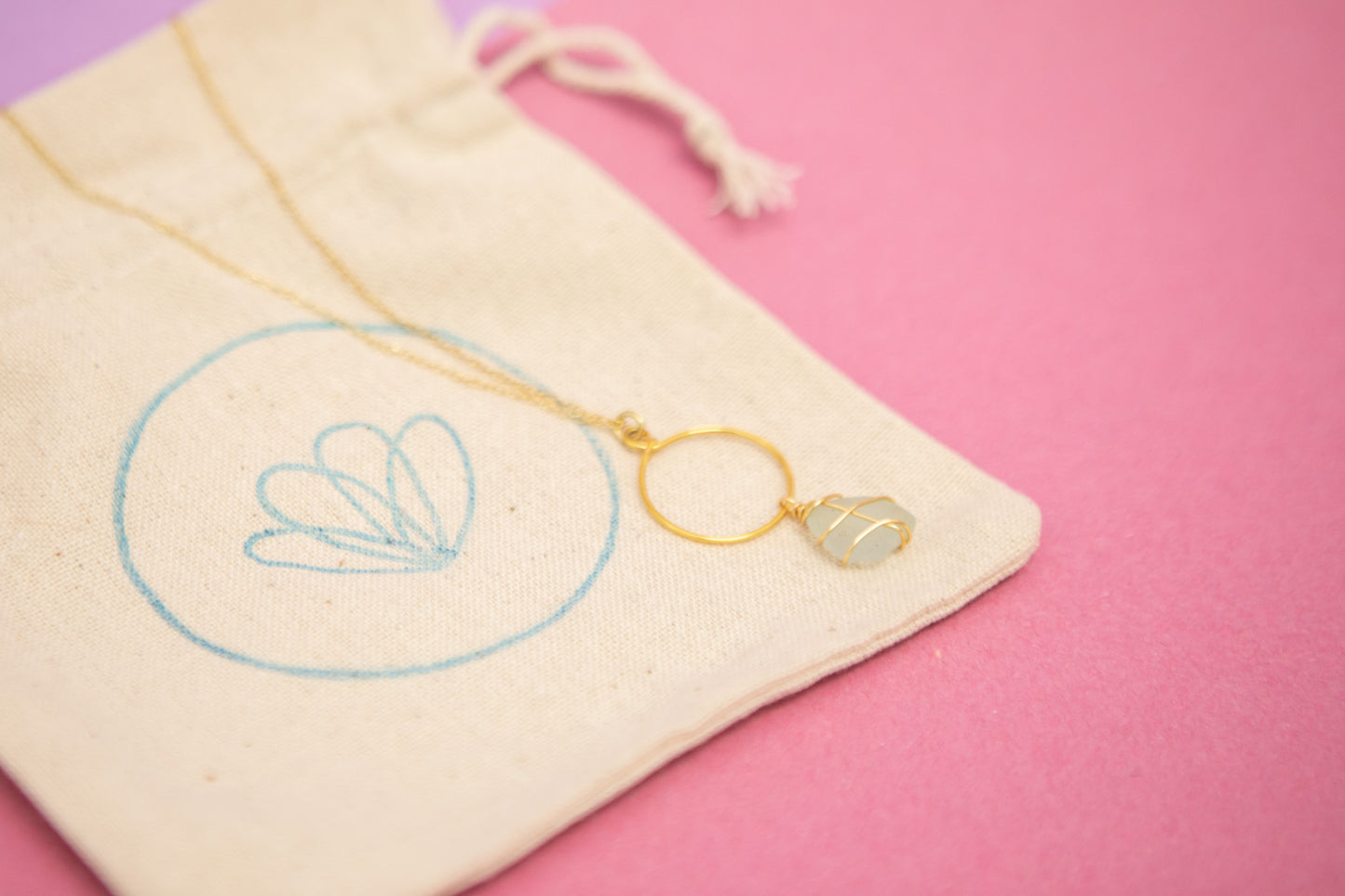 Lillie Hoop Necklace in Gold & Light Blue