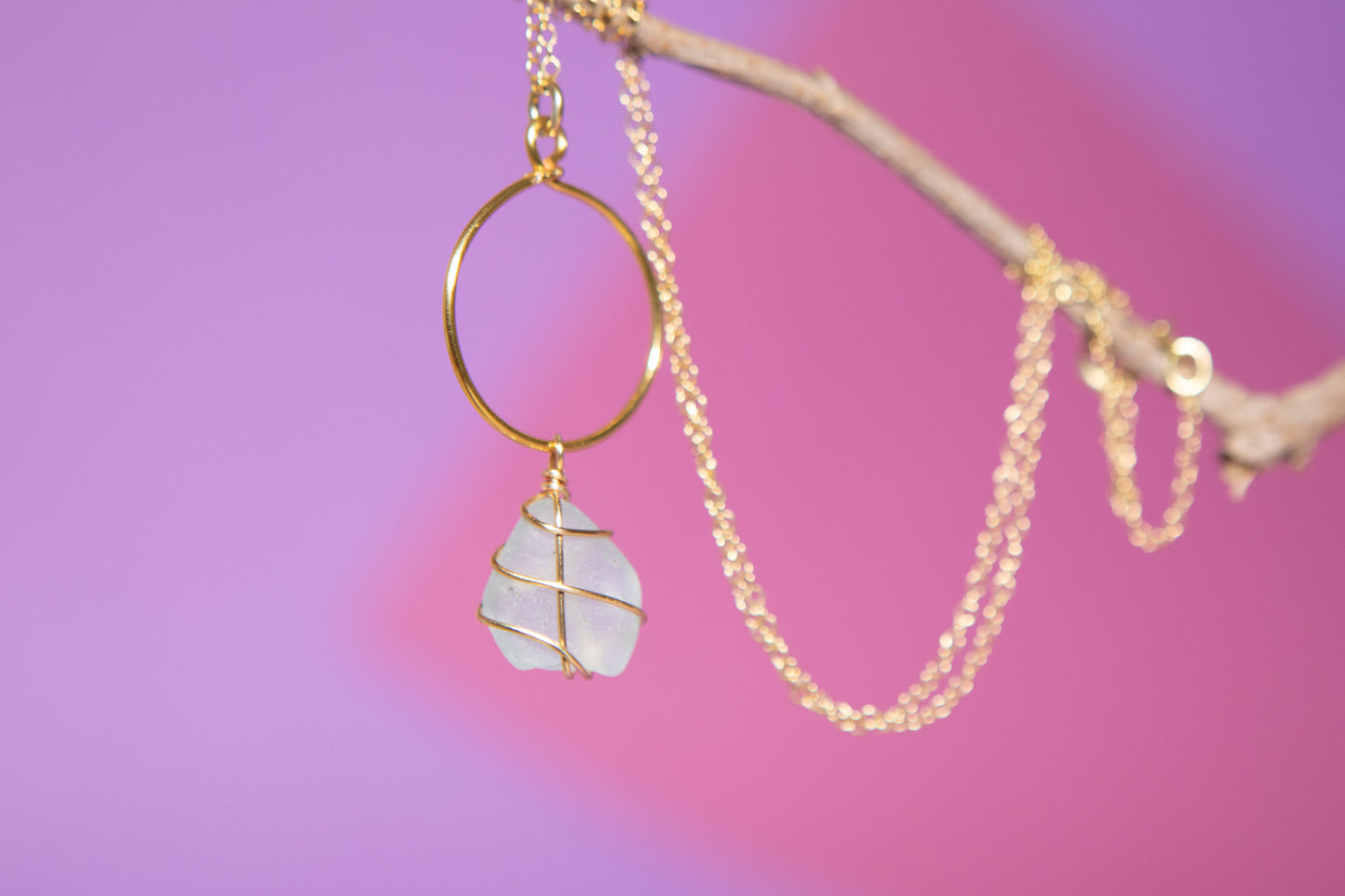 Lillie Hoop Necklace in Gold & Light Blue