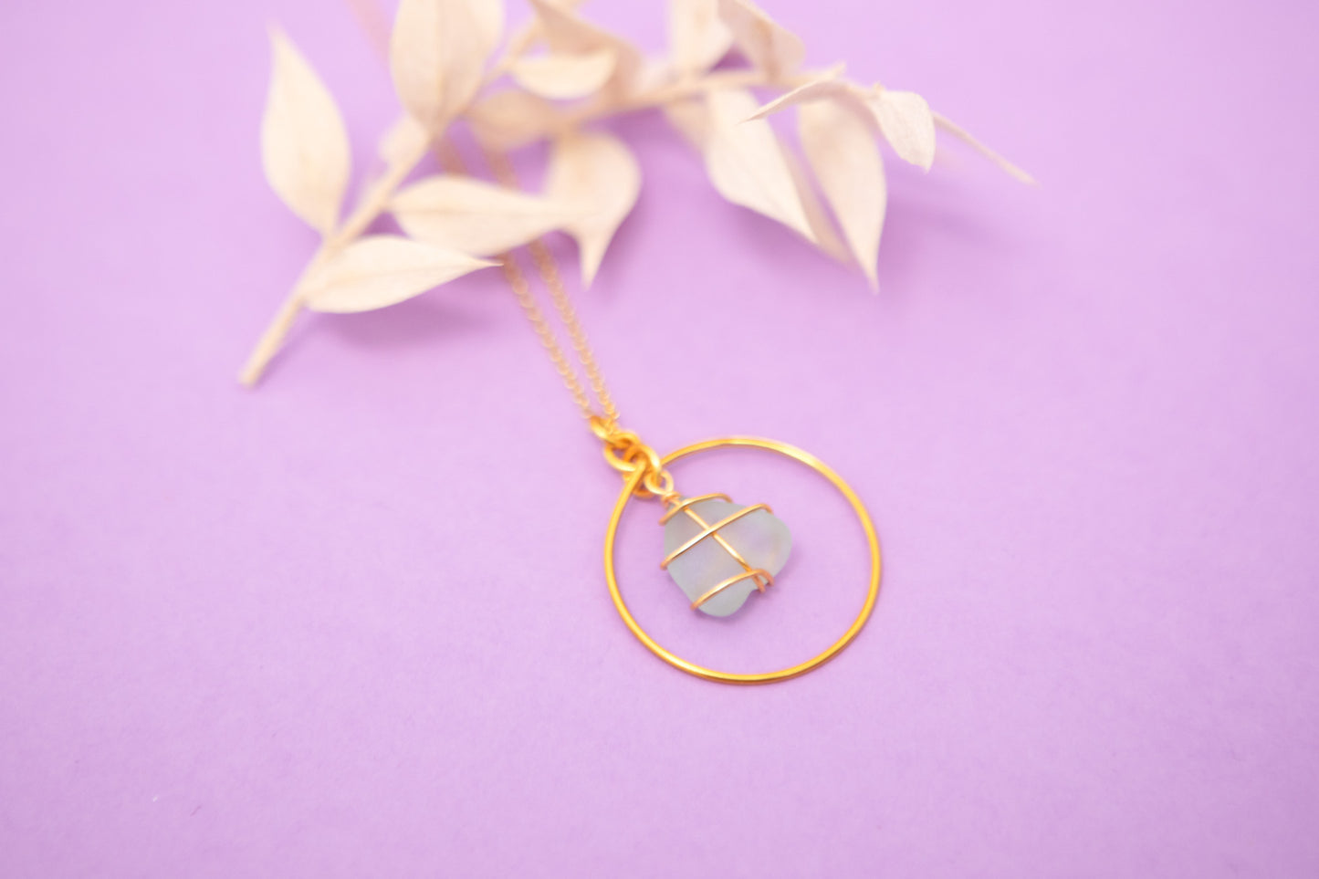 Jennie Hoop Necklace in Gold & Light Blue