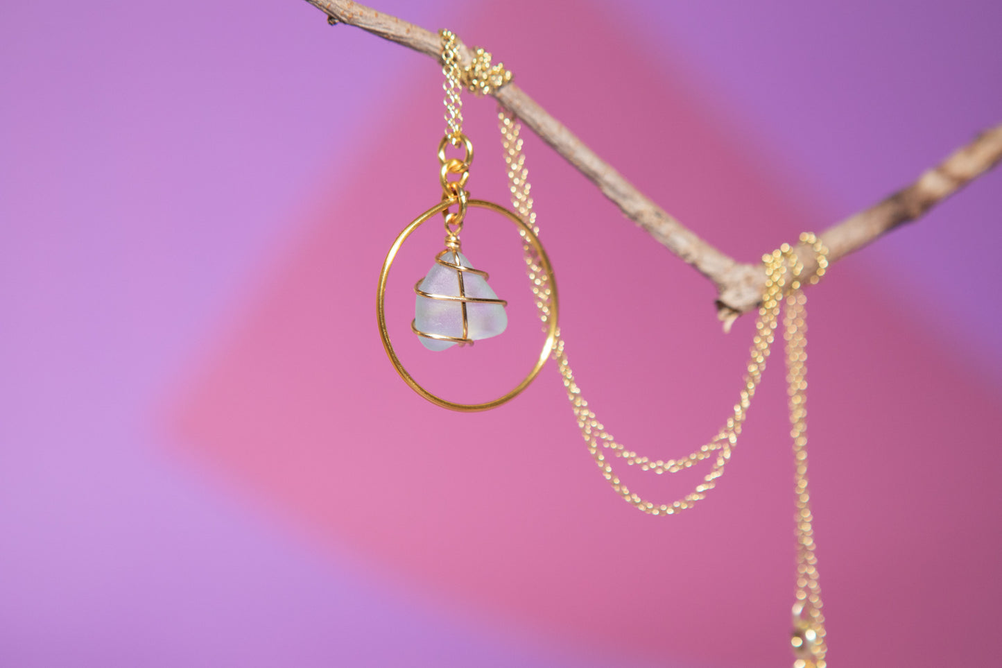 Jennie Hoop Necklace in Gold & Light Blue