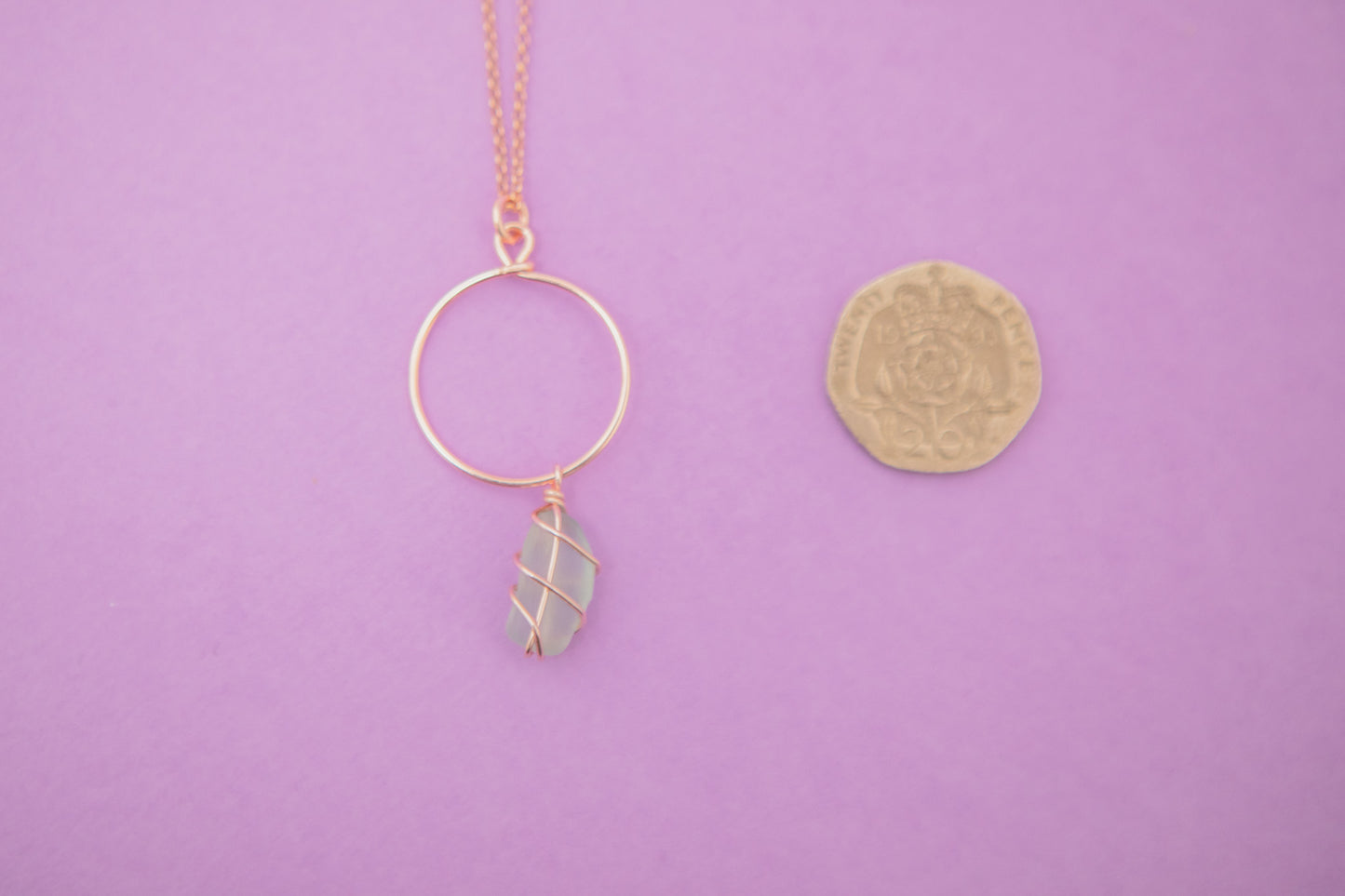 Lillie Hoop Necklace in Rose Gold & Light Blue