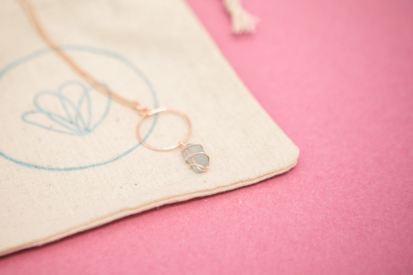 Lillie Hoop Necklace in Rose Gold & Light Blue