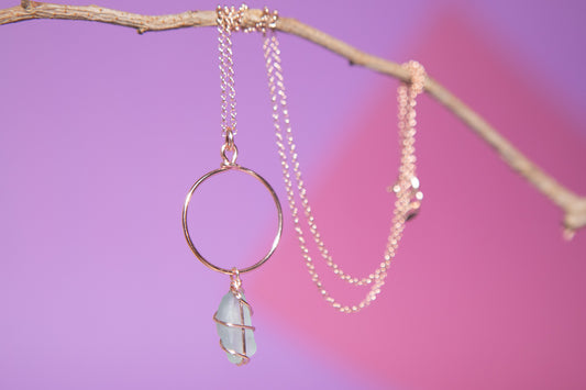 Lillie Hoop Necklace in Rose Gold & Light Blue