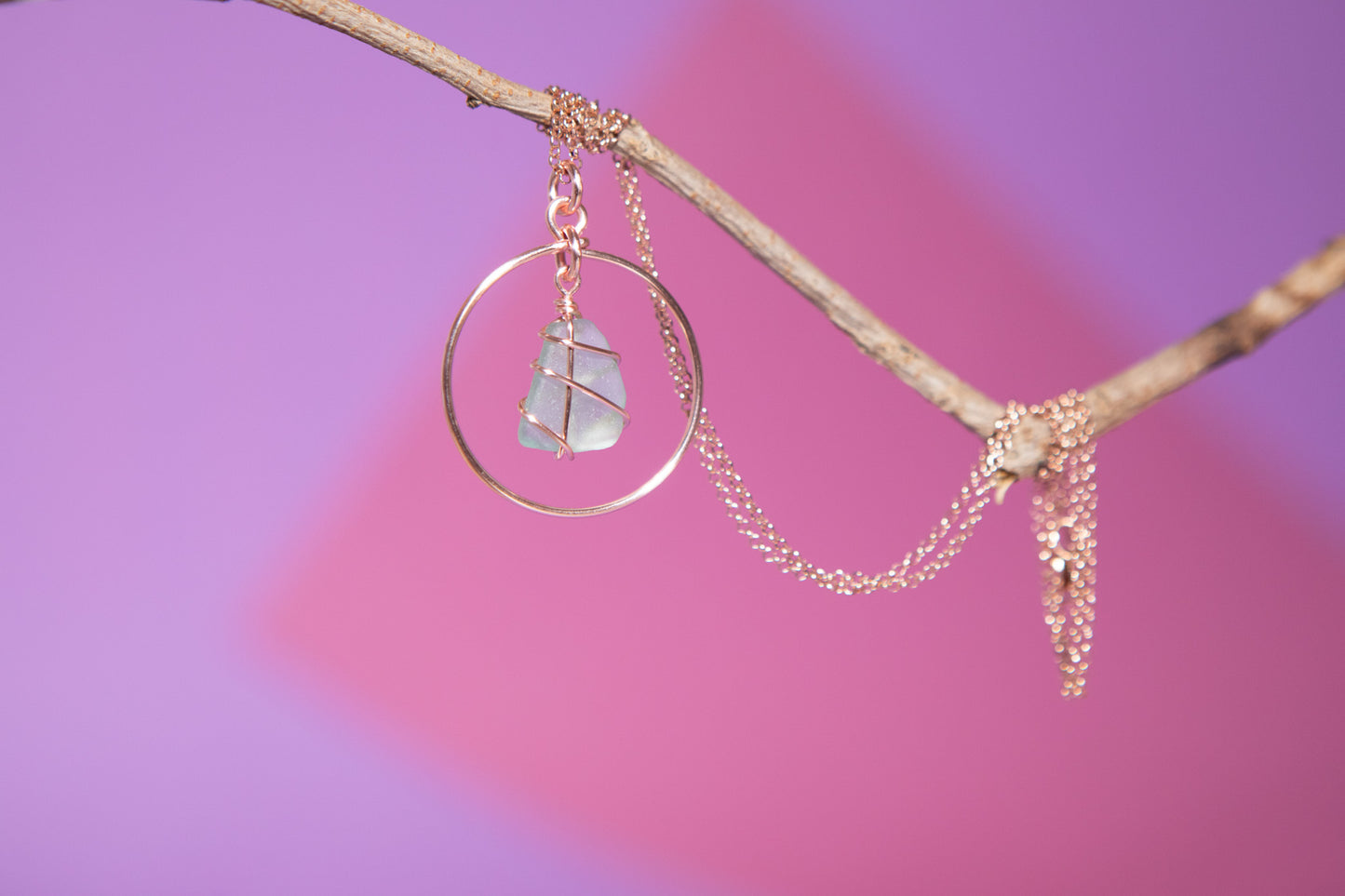 Jennie Hoop Necklace in Rose Gold & Light Blue