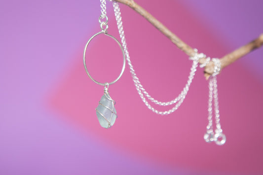 Lillie Hoop Necklace in Silver & Light Blue