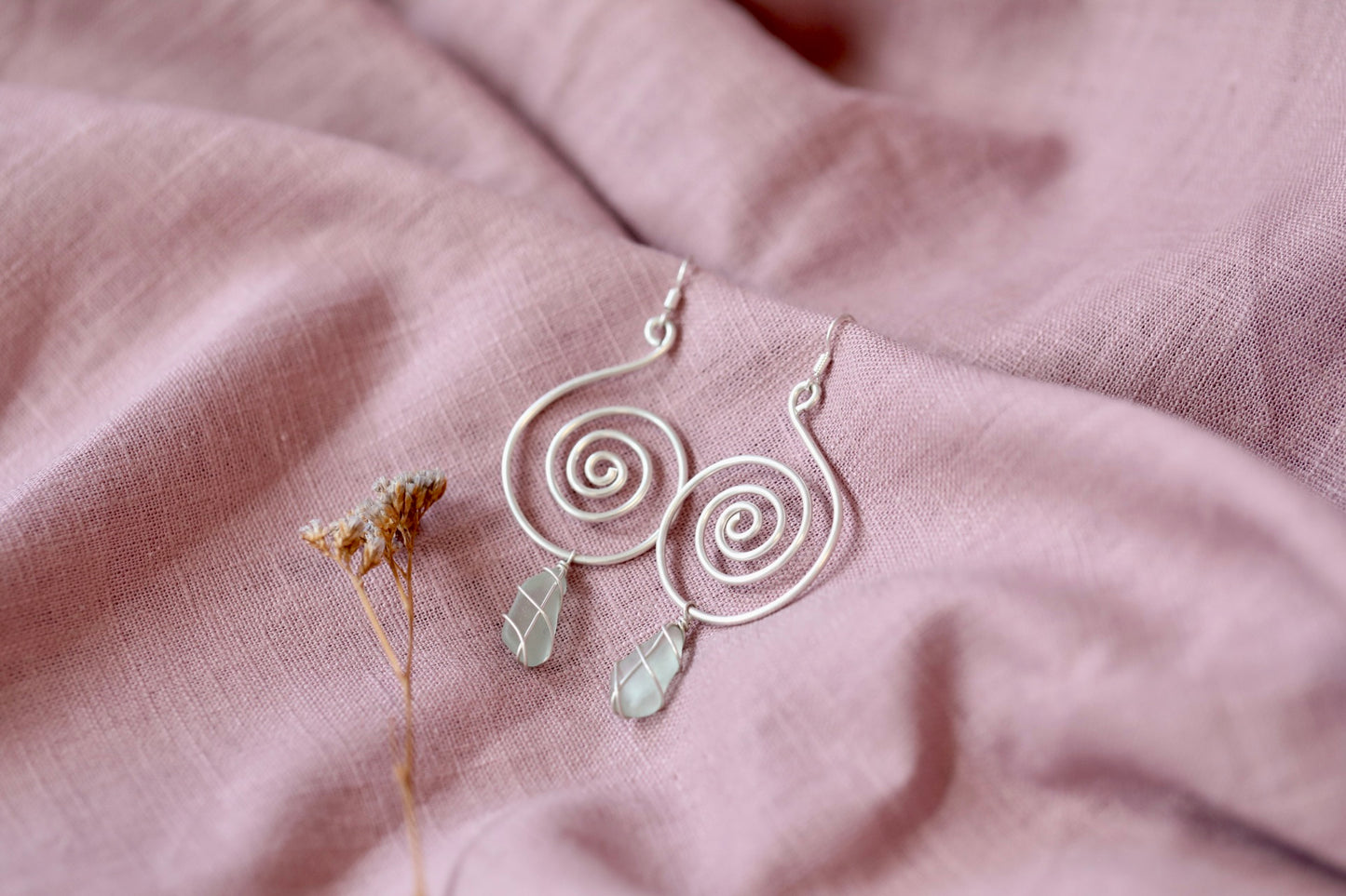 Bex Swirl Earrings in Silver & Light Blue
