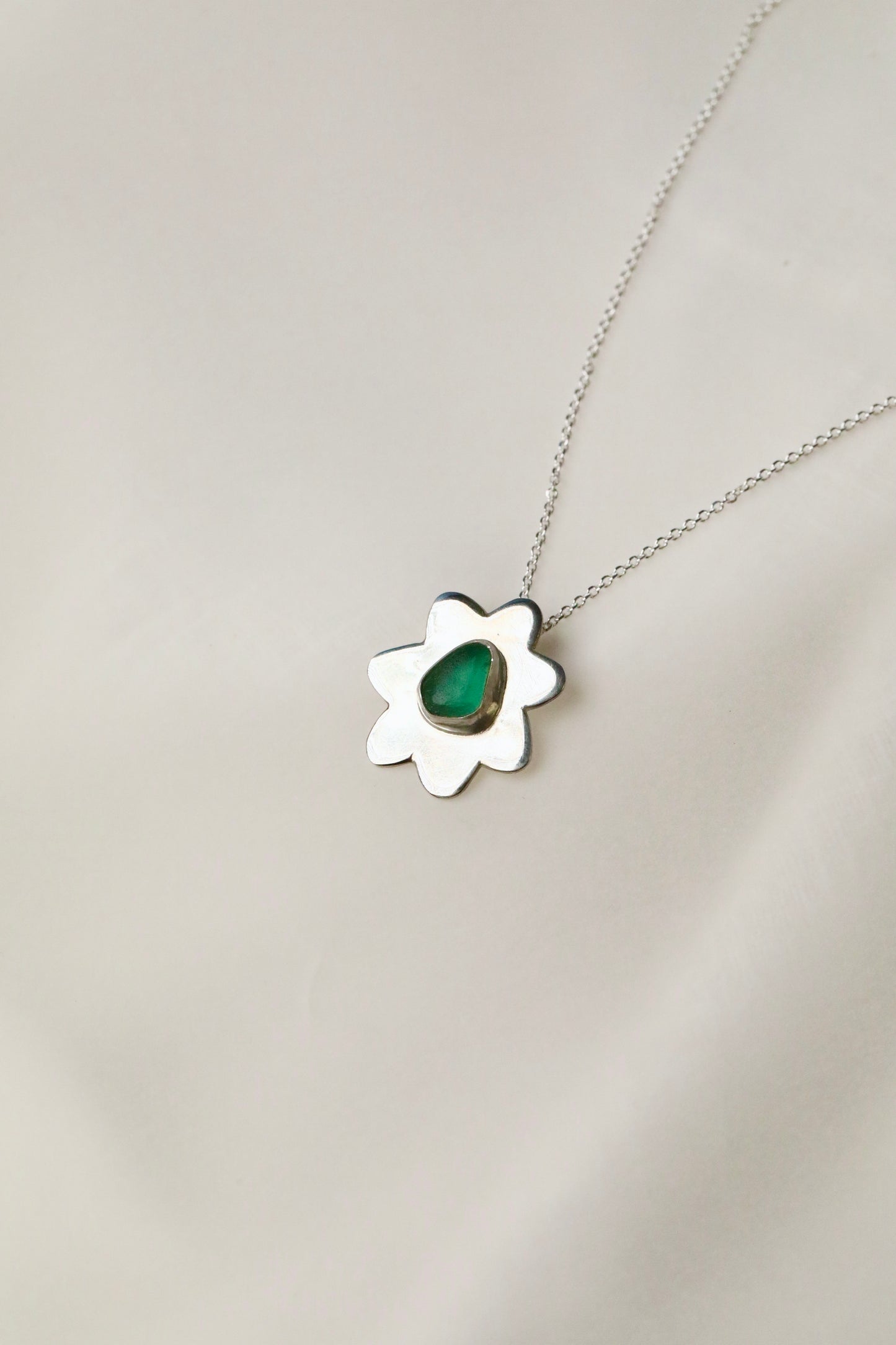 The Flower Signet Necklace - Skye in teal green