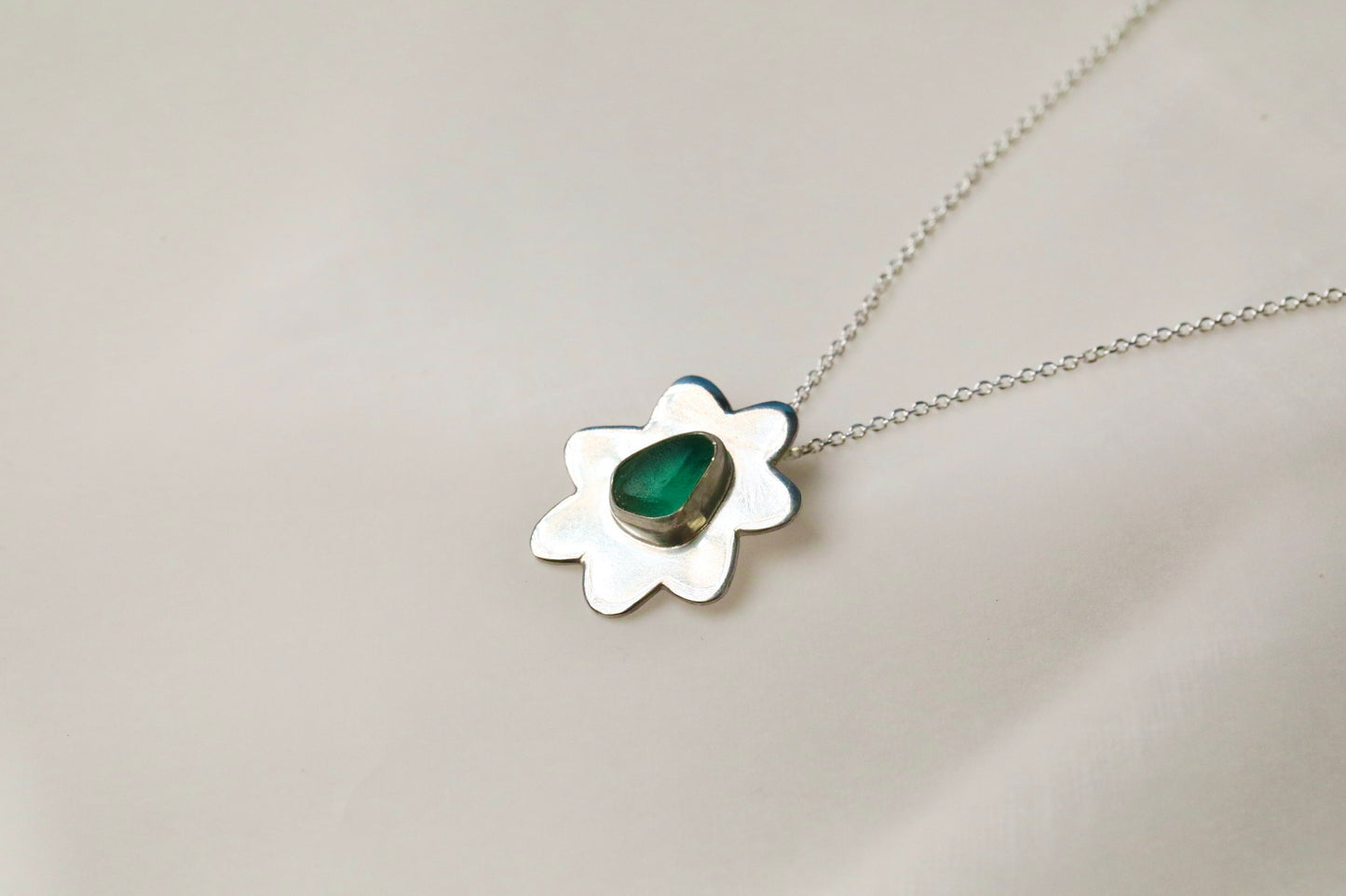 The Flower Signet Necklace - Skye in teal green