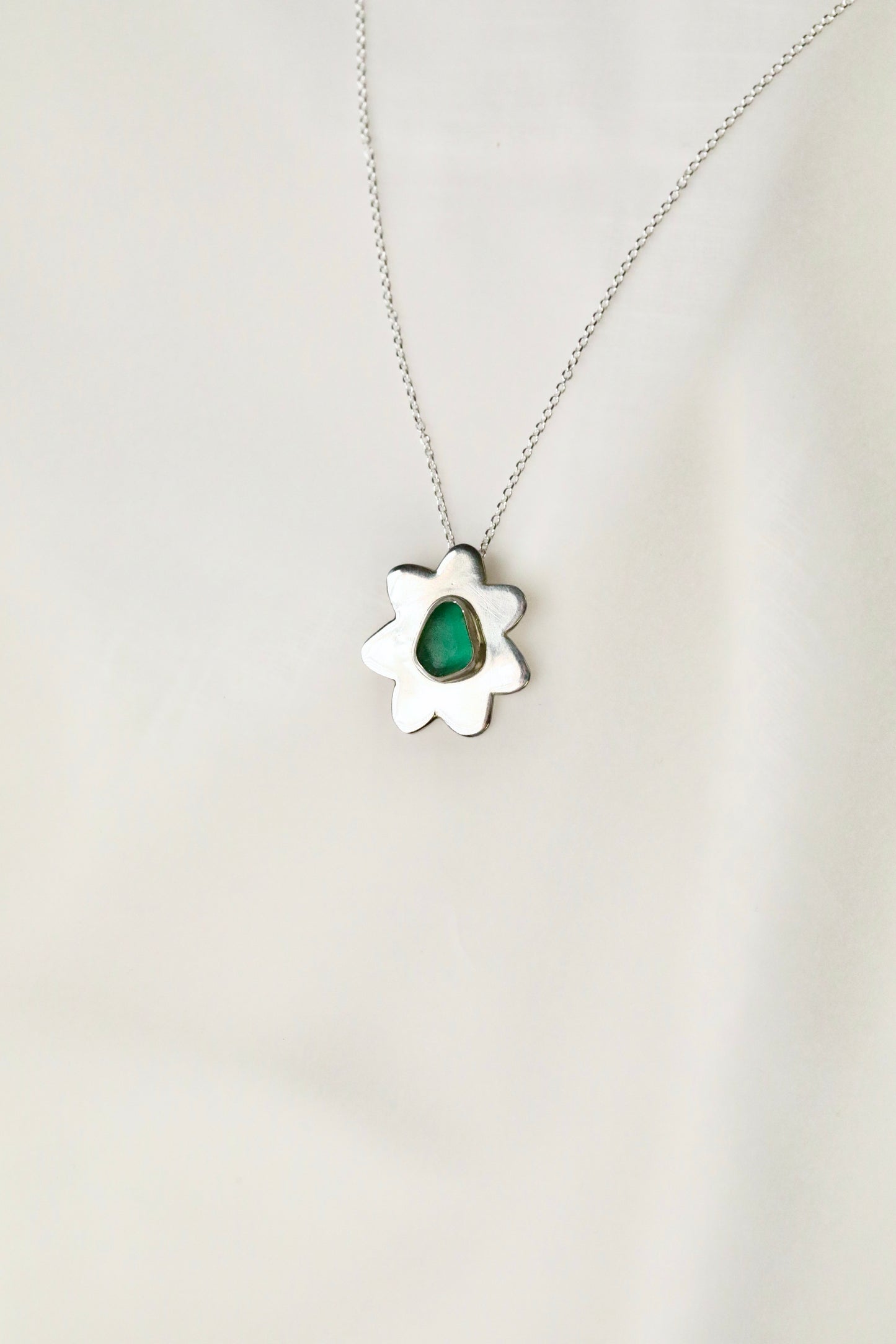 The Flower Signet Necklace - Skye in teal green
