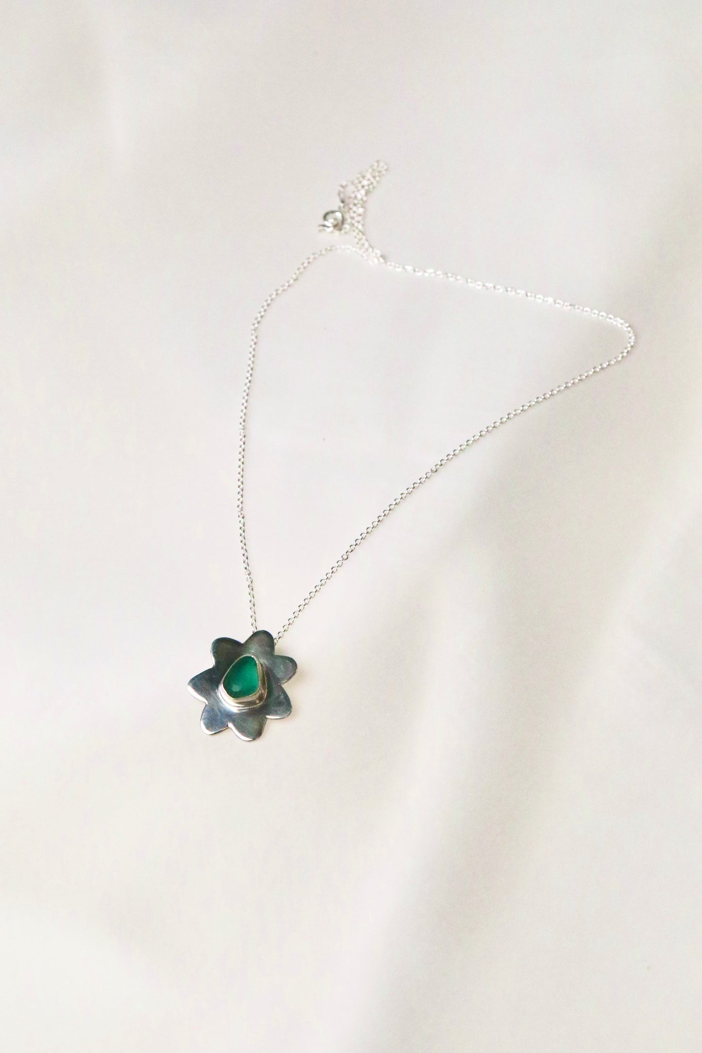 The Flower Signet Necklace - Skye in teal green