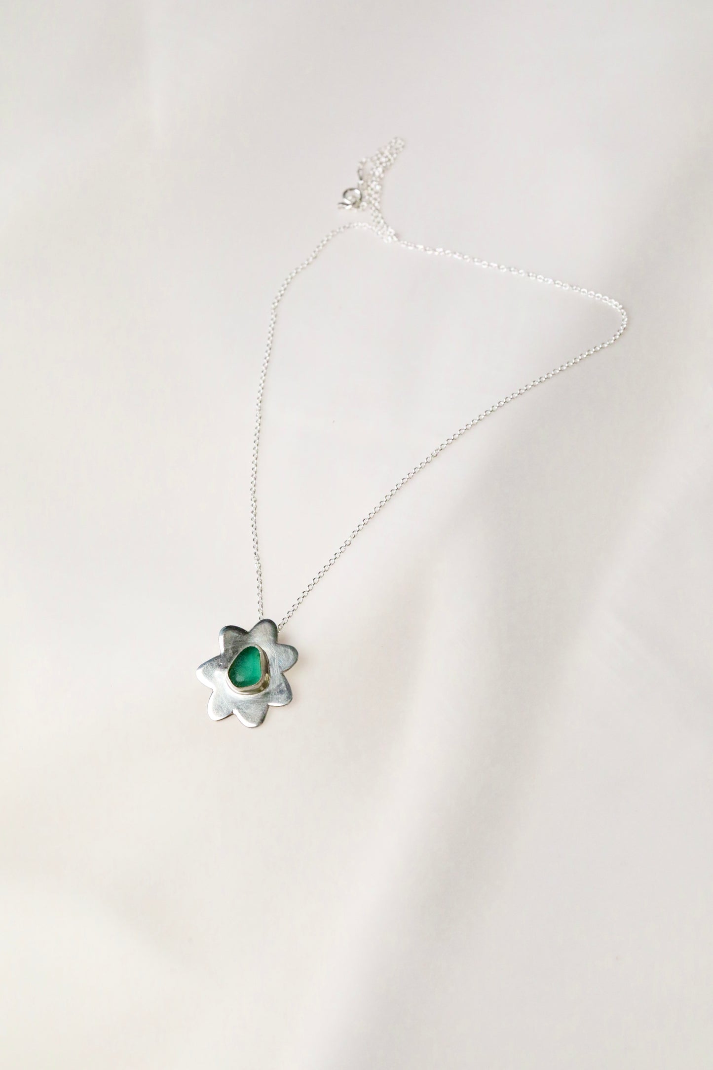 The Flower Signet Necklace - Skye in teal green