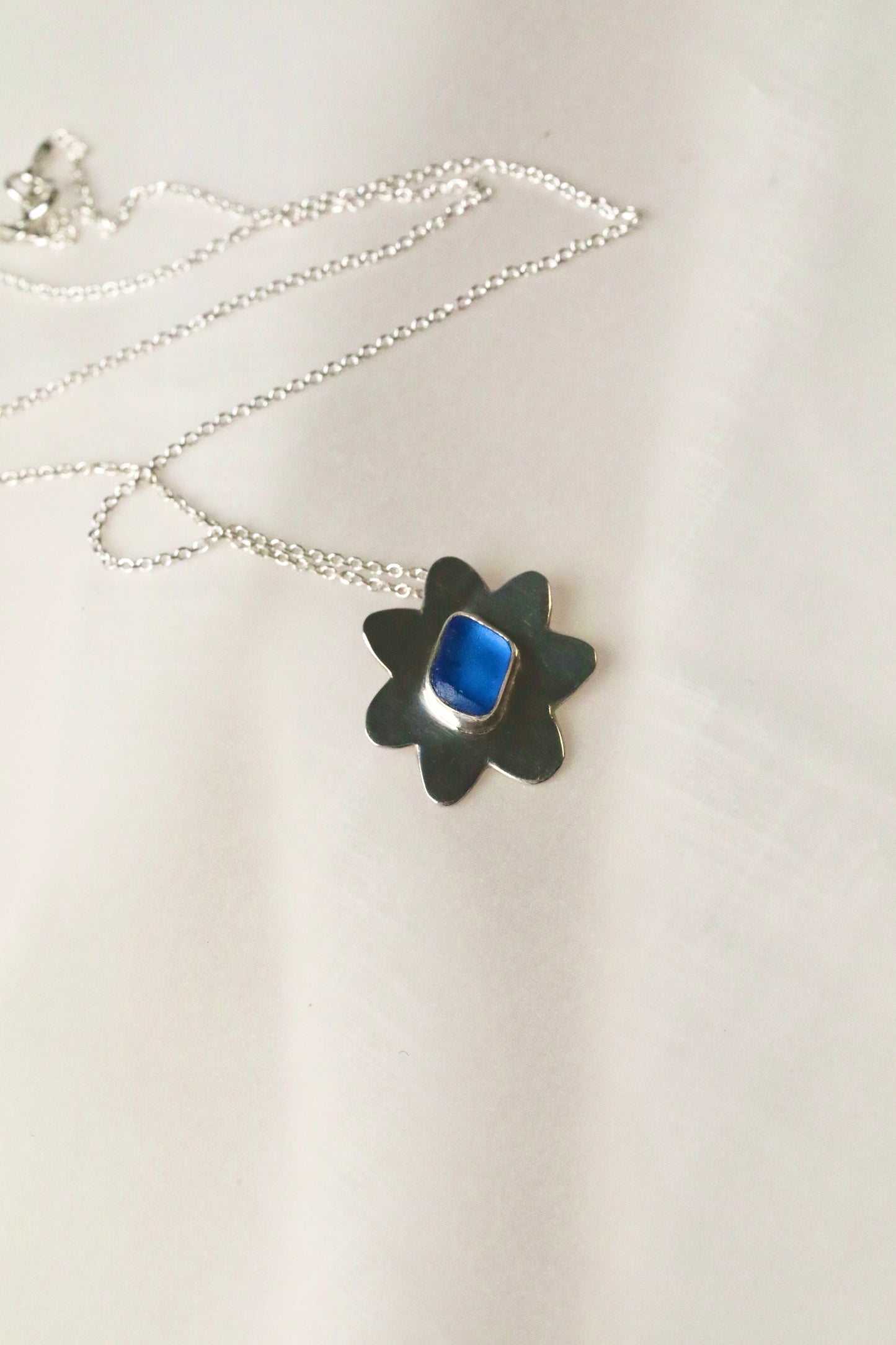 The Flower Signet Necklace - Skye in cornflower blue